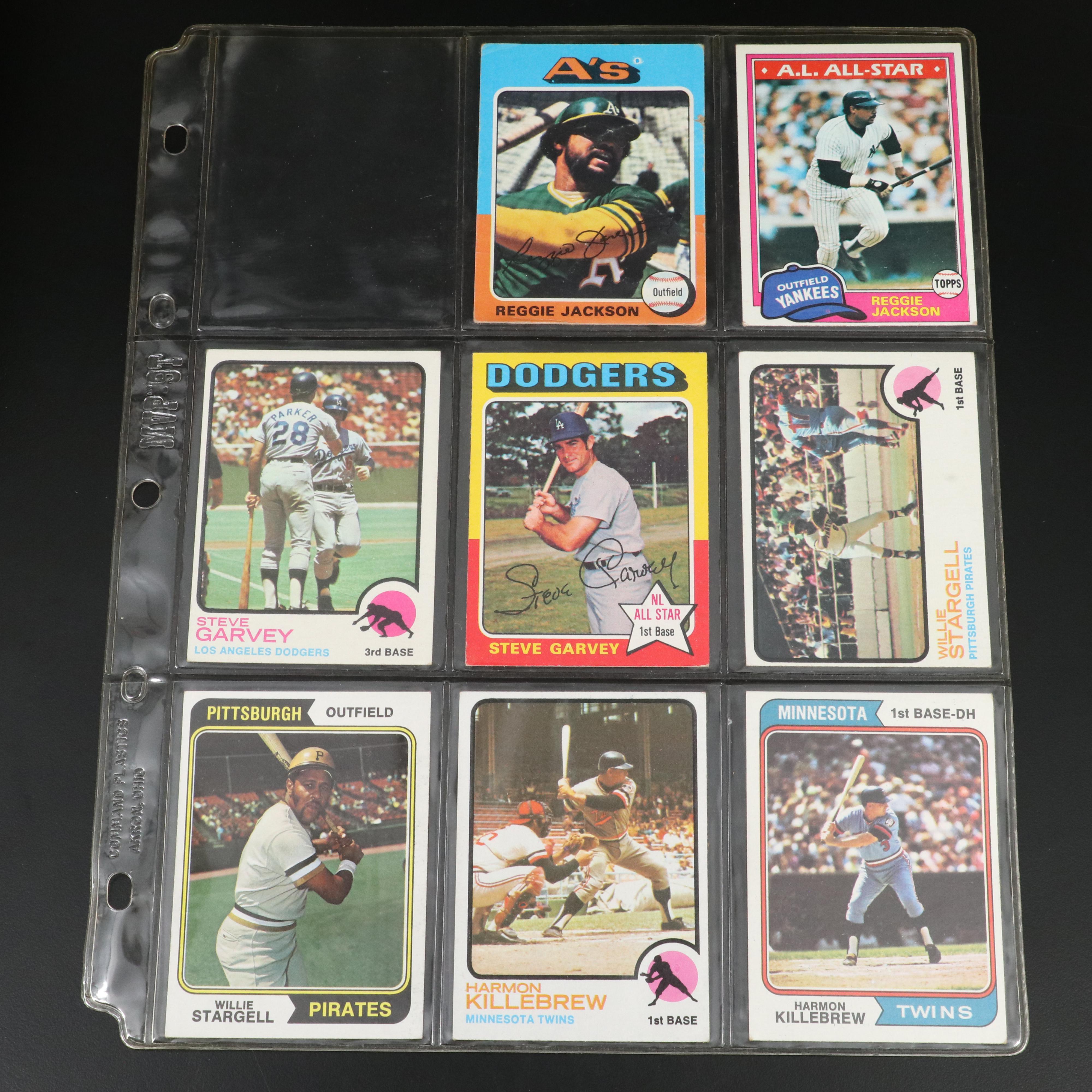 Topps Baseball Cards Featuring Reggie Jackson and More, 1970s-1980s