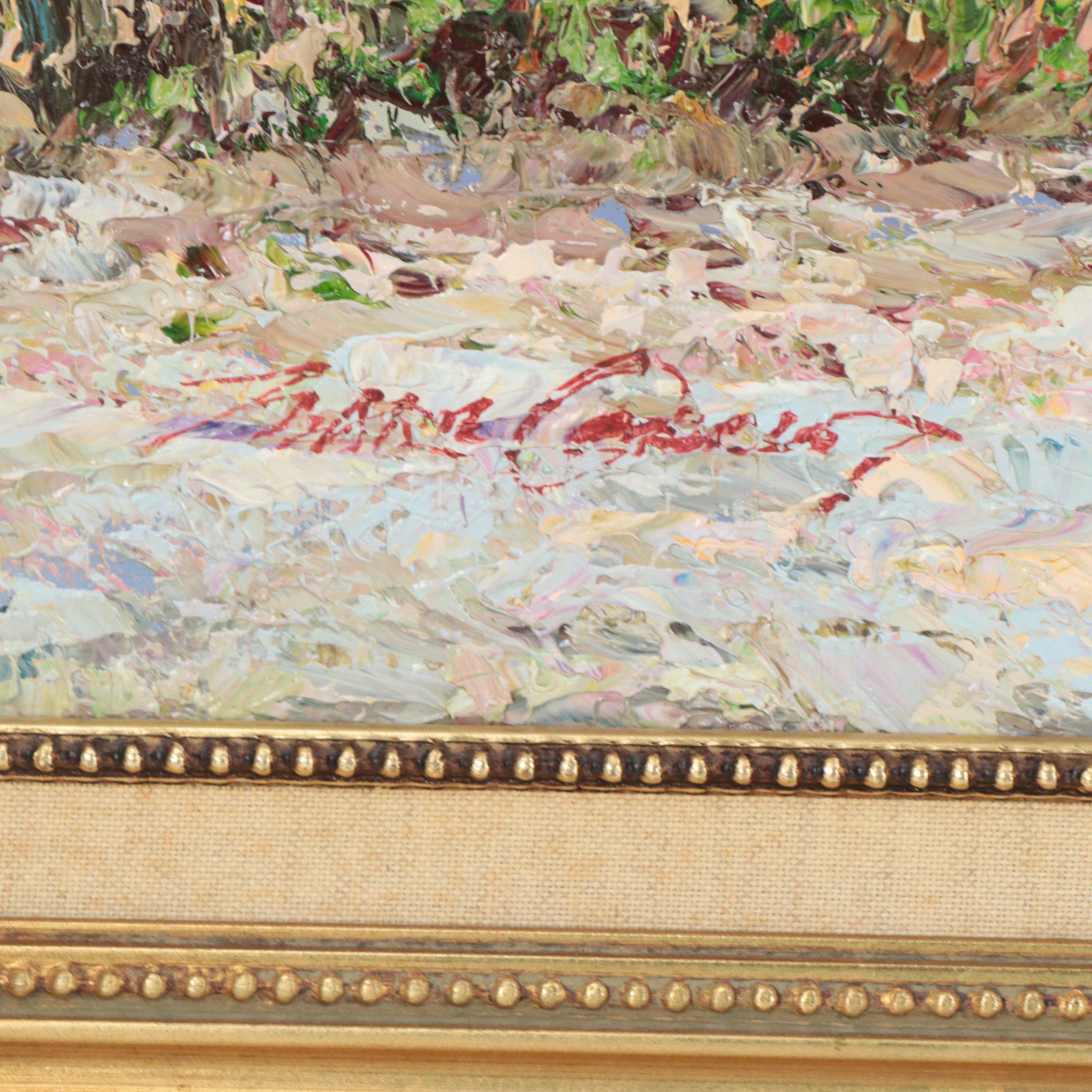 Marie Charlot Impasto Oil Painting with Figures in European City Scene, 1989