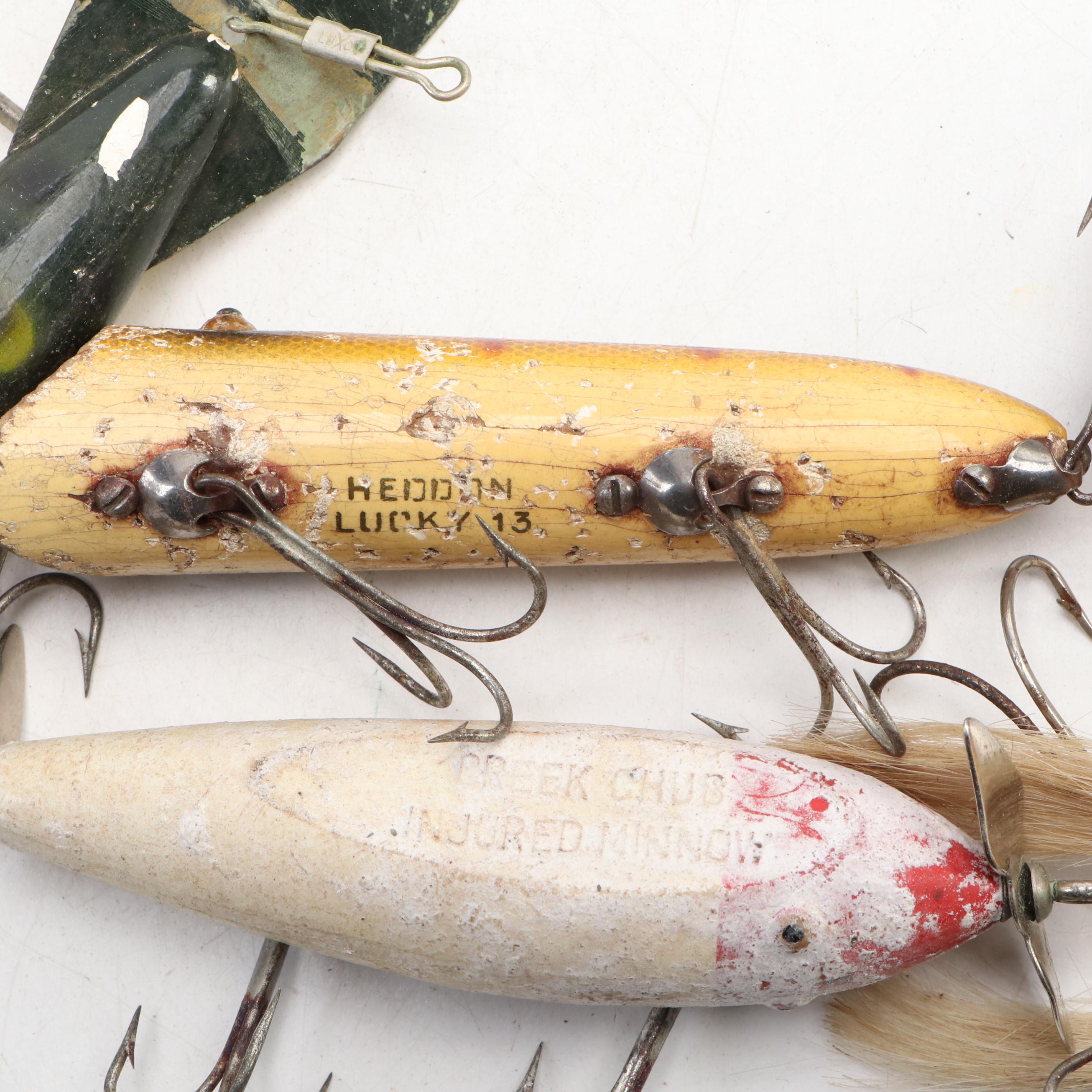 Jitterbug, Heddon Lucky 13, Creek Chub Injured Minnow & More Wood Fishing Lures