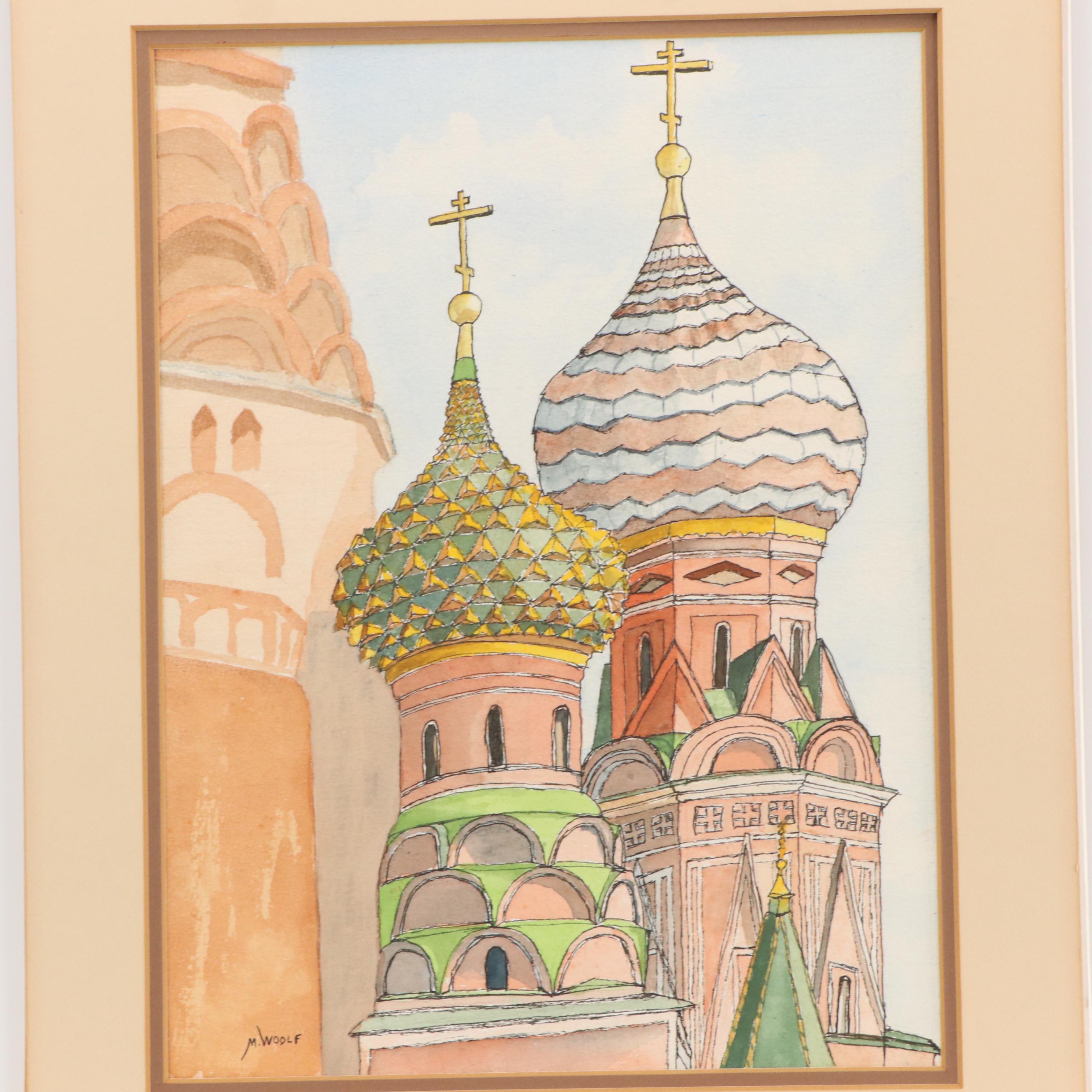 Morton H. Woolf Watercolor Painting of St. Basil's Cathedral