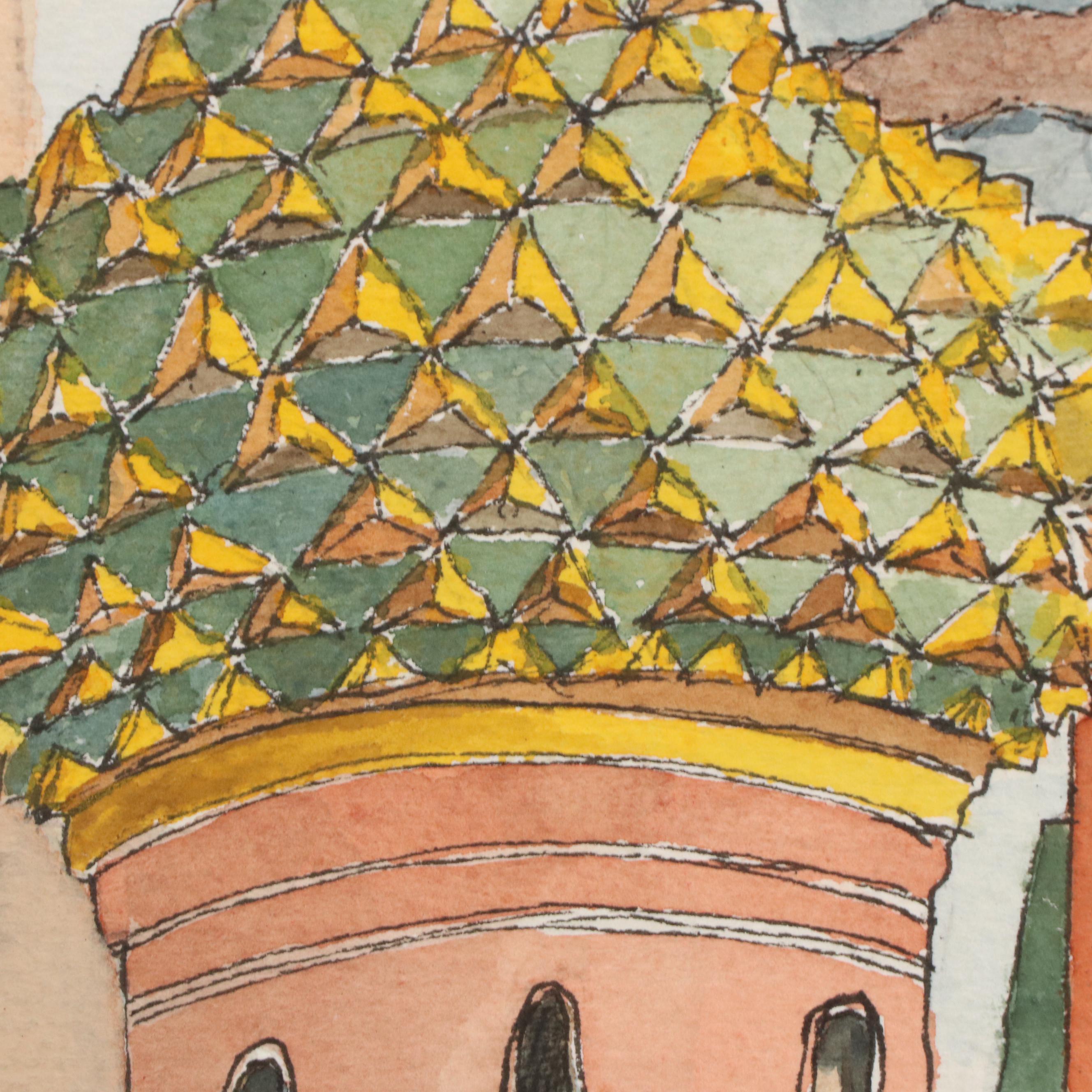 Morton H. Woolf Watercolor Painting of St. Basil's Cathedral