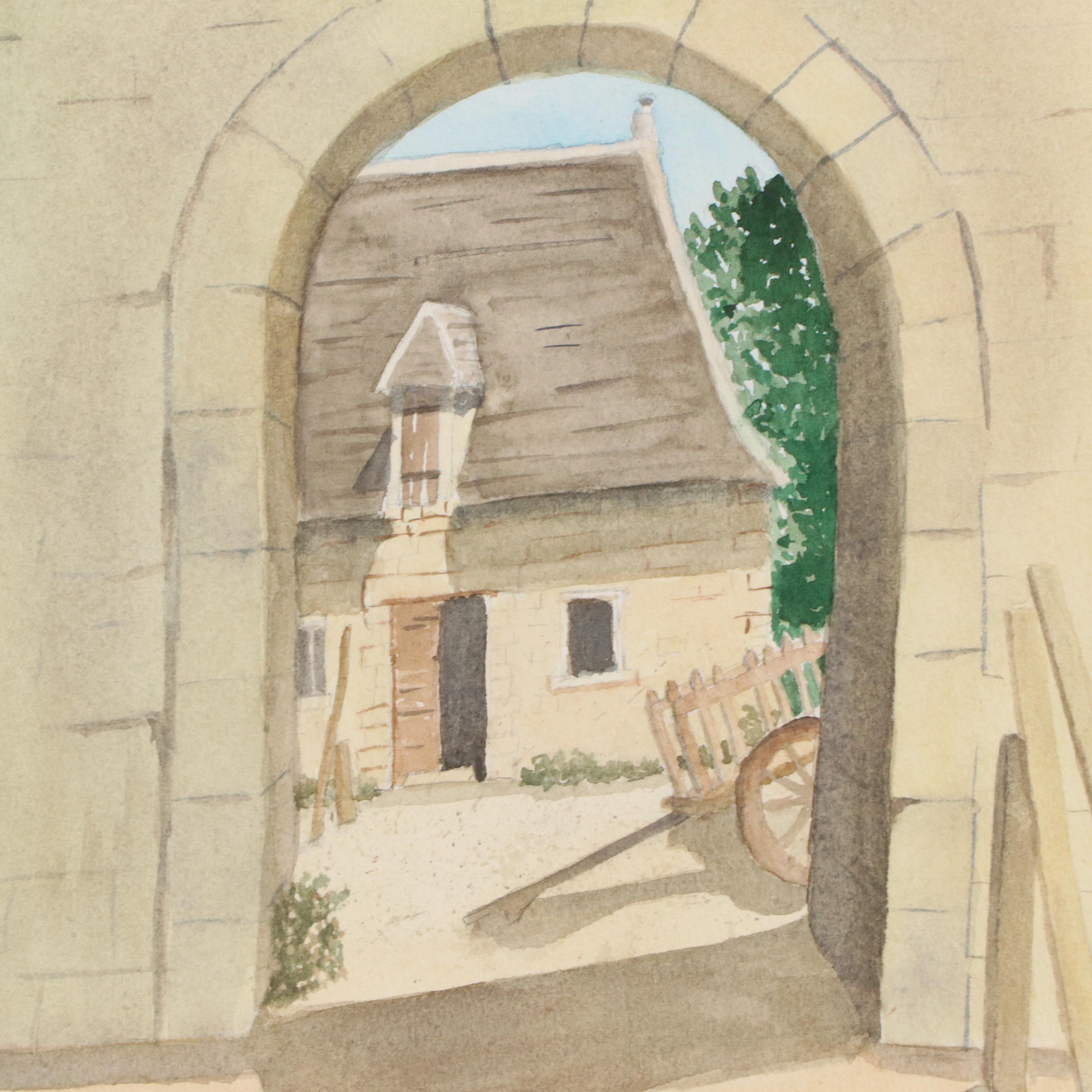 Morton Woolf Watercolor Painting of Arched Doorway
