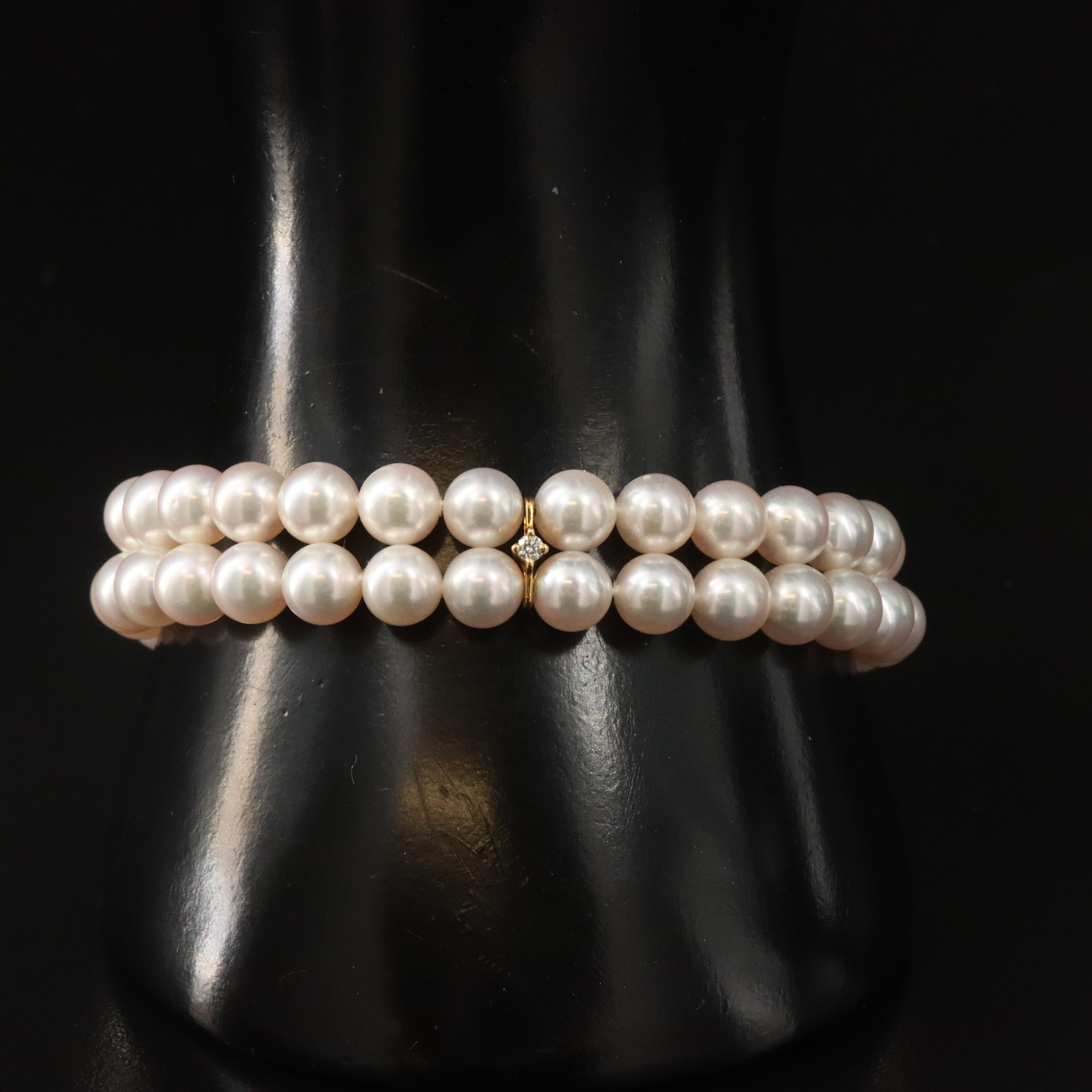 Mikimoto 18K Pearl Double Strand Bracelet with Diamond Accents