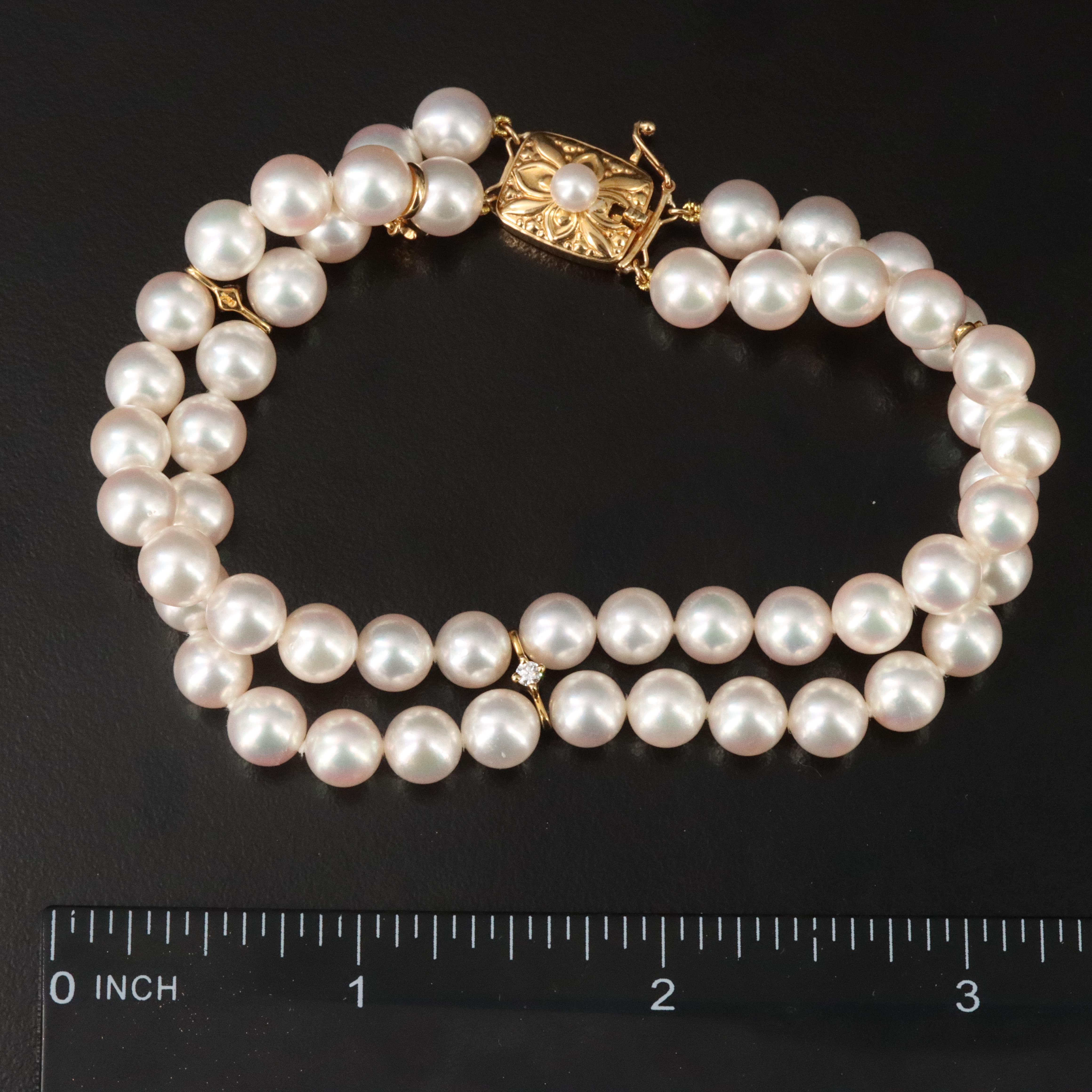Mikimoto 18K Pearl Double Strand Bracelet with Diamond Accents