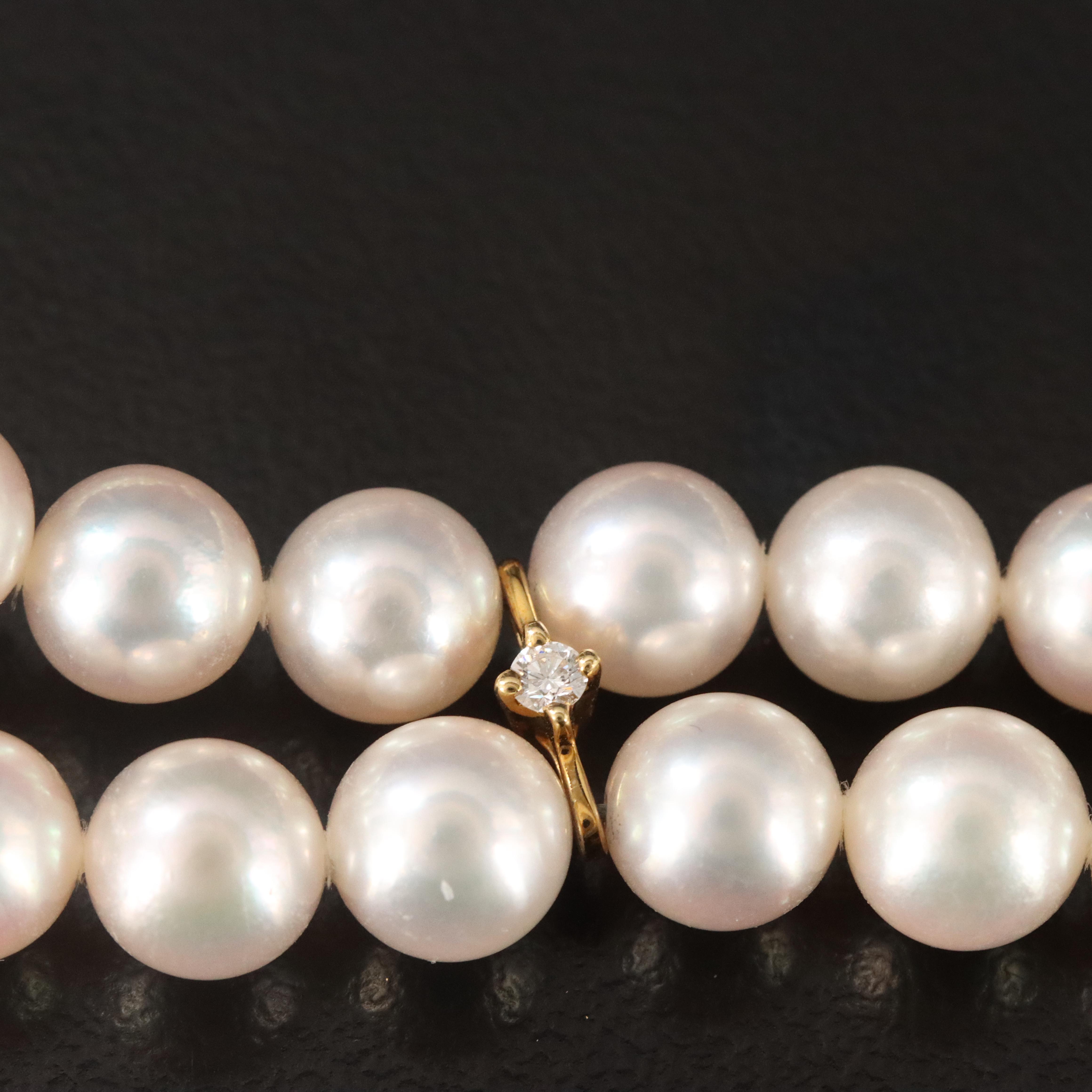 Mikimoto 18K Pearl Double Strand Bracelet with Diamond Accents