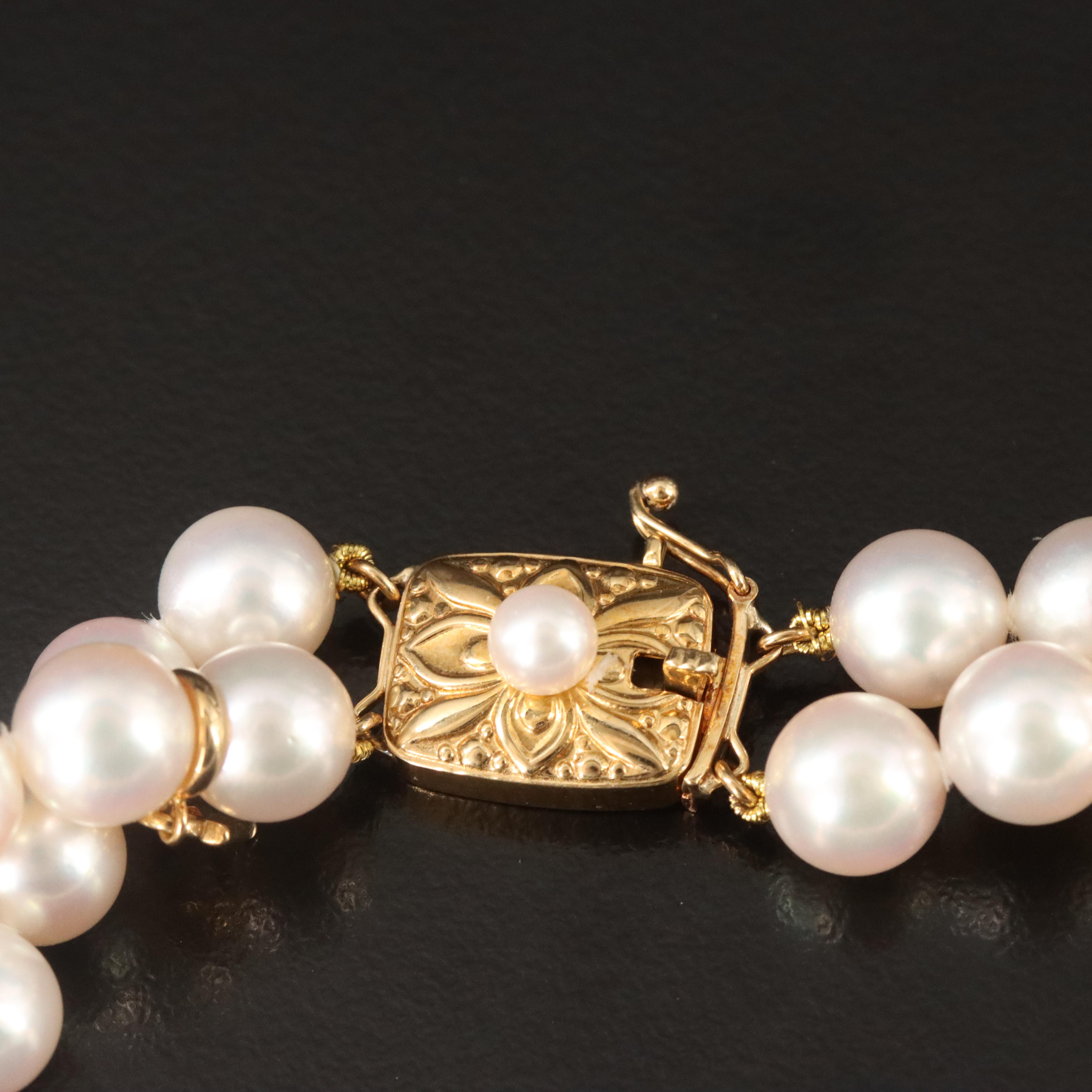 Mikimoto 18K Pearl Double Strand Bracelet with Diamond Accents