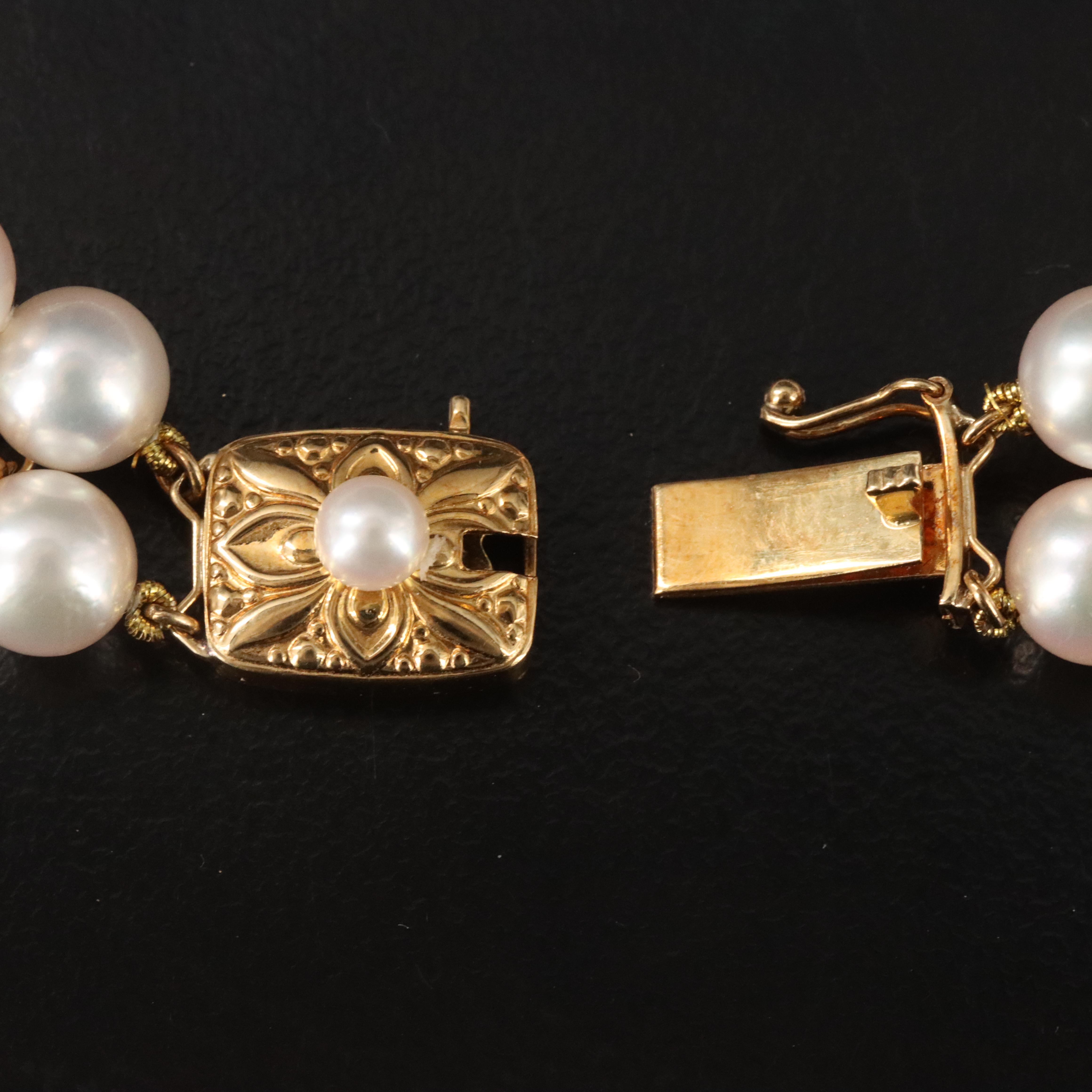 Mikimoto 18K Pearl Double Strand Bracelet with Diamond Accents