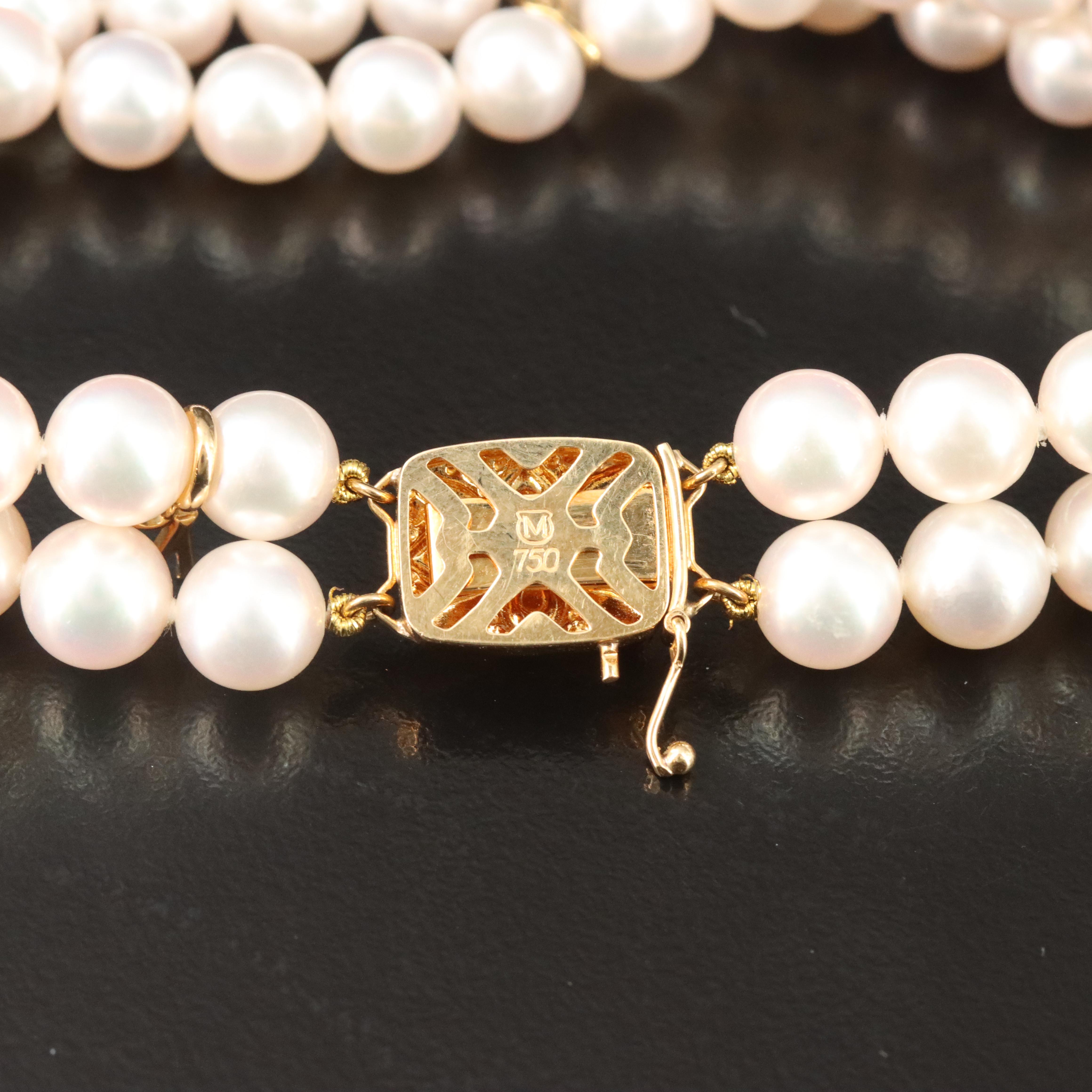 Mikimoto 18K Pearl Double Strand Bracelet with Diamond Accents