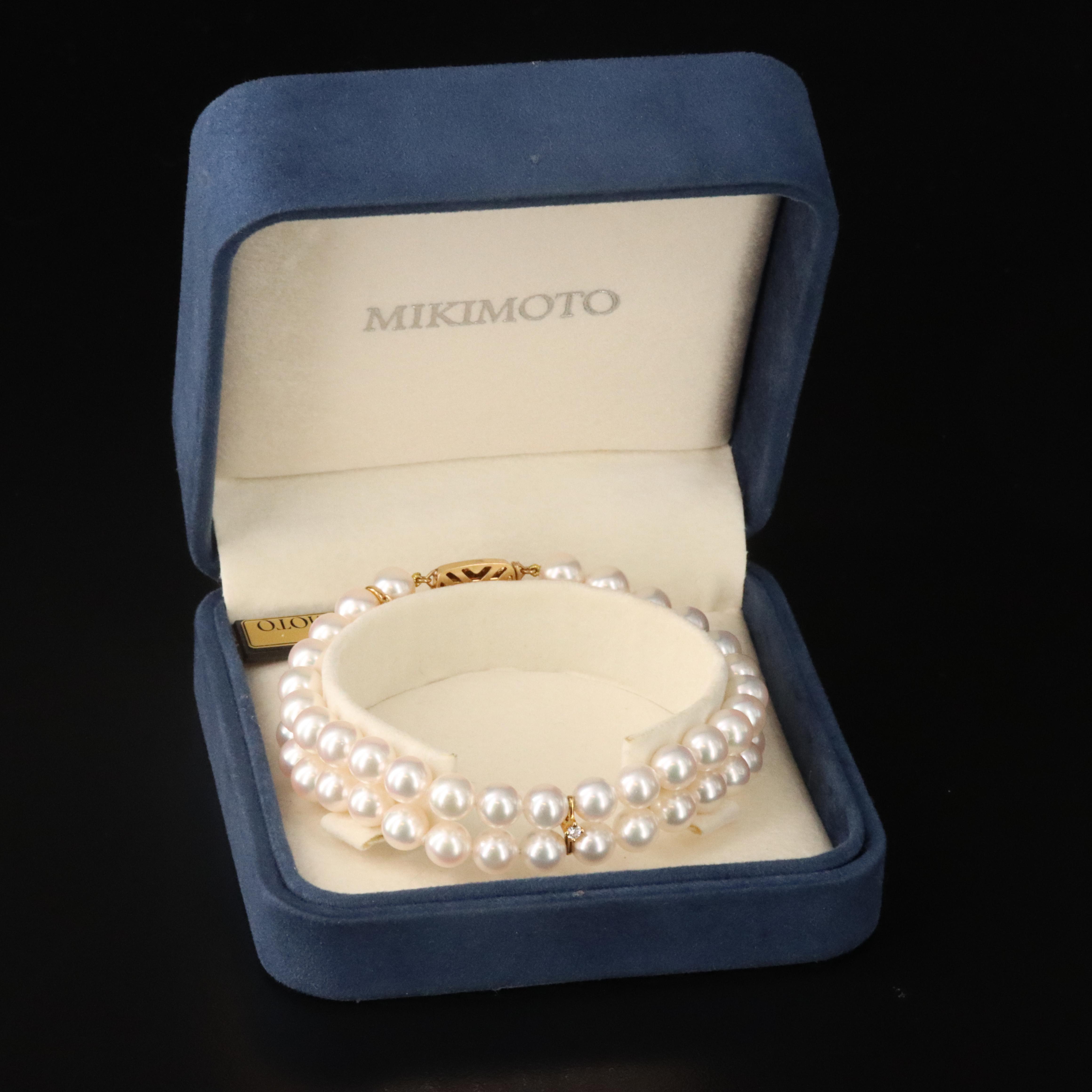 Mikimoto 18K Pearl Double Strand Bracelet with Diamond Accents