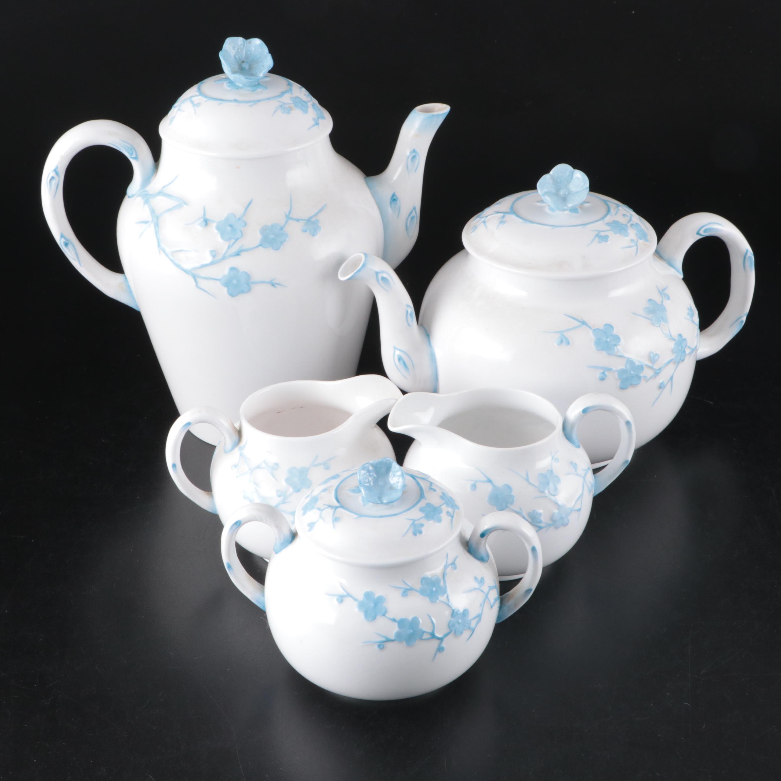 Spode "Geisha Light Blue" Porcelain Coffee Pot, Teapot, Creamers and Sugar Bowl