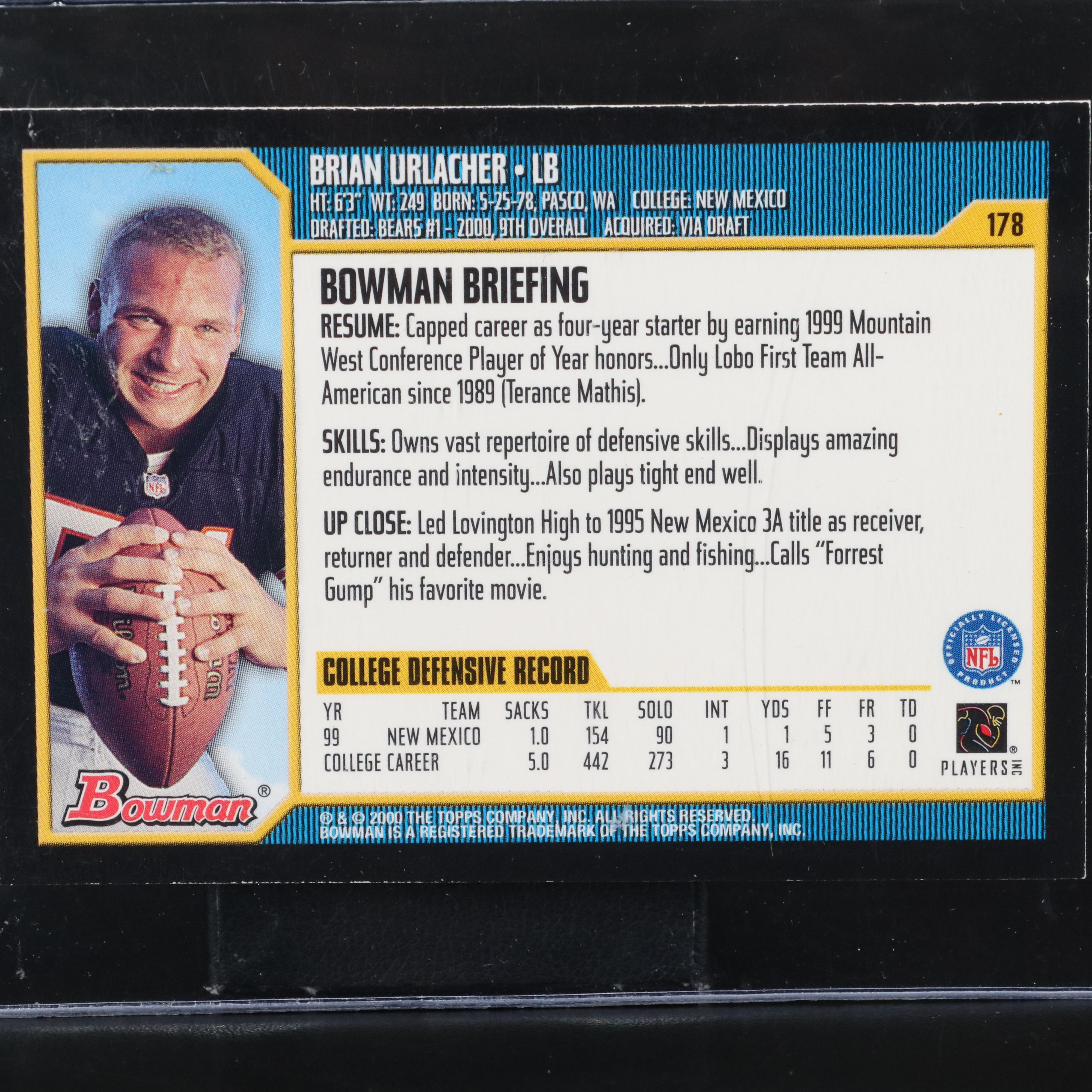 2000 Bowman Brian Urlacher Chicago Bears Rookie Football Card