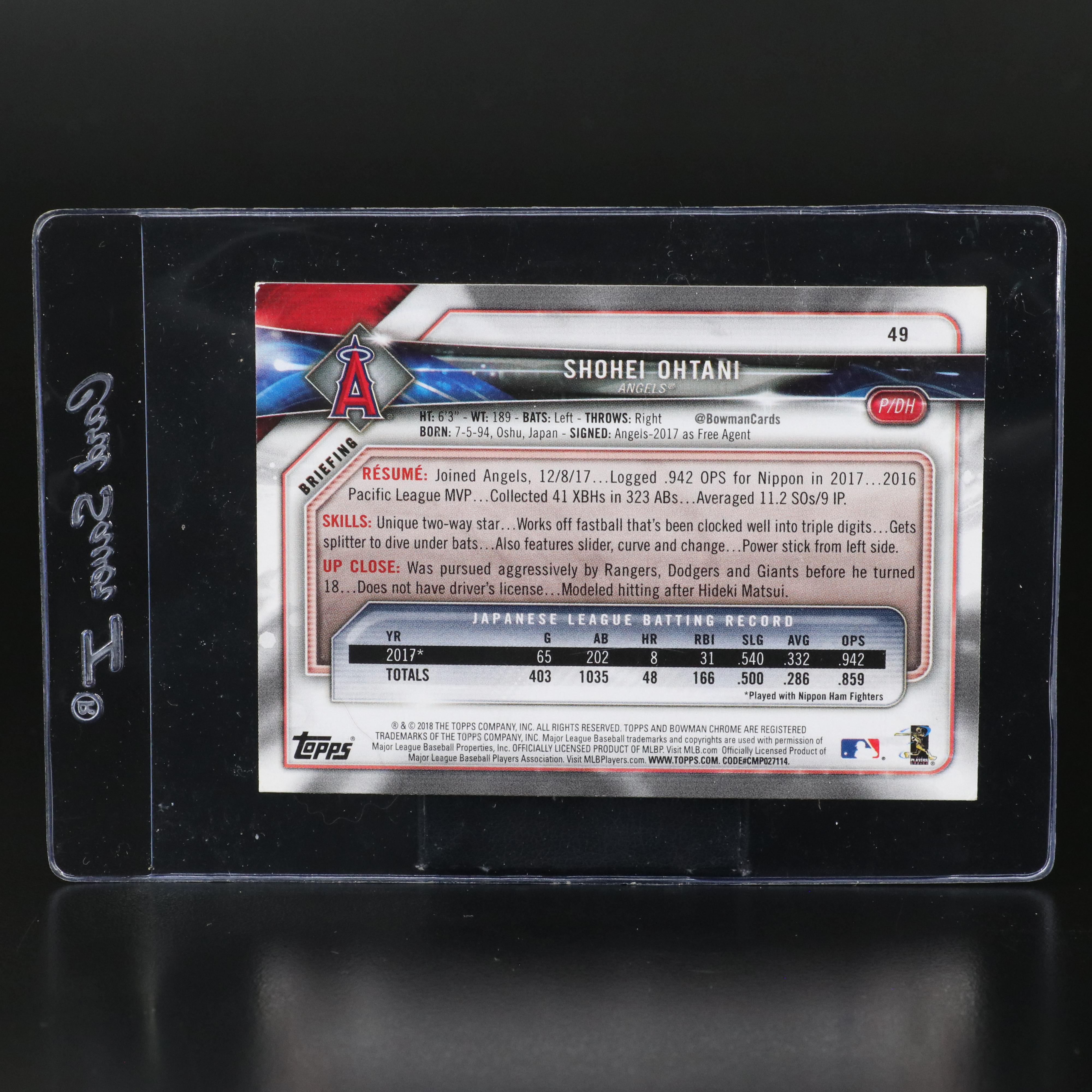 2018 Bowman Shohei Ohtani Los Angeles Angels Rookie Baseball Card