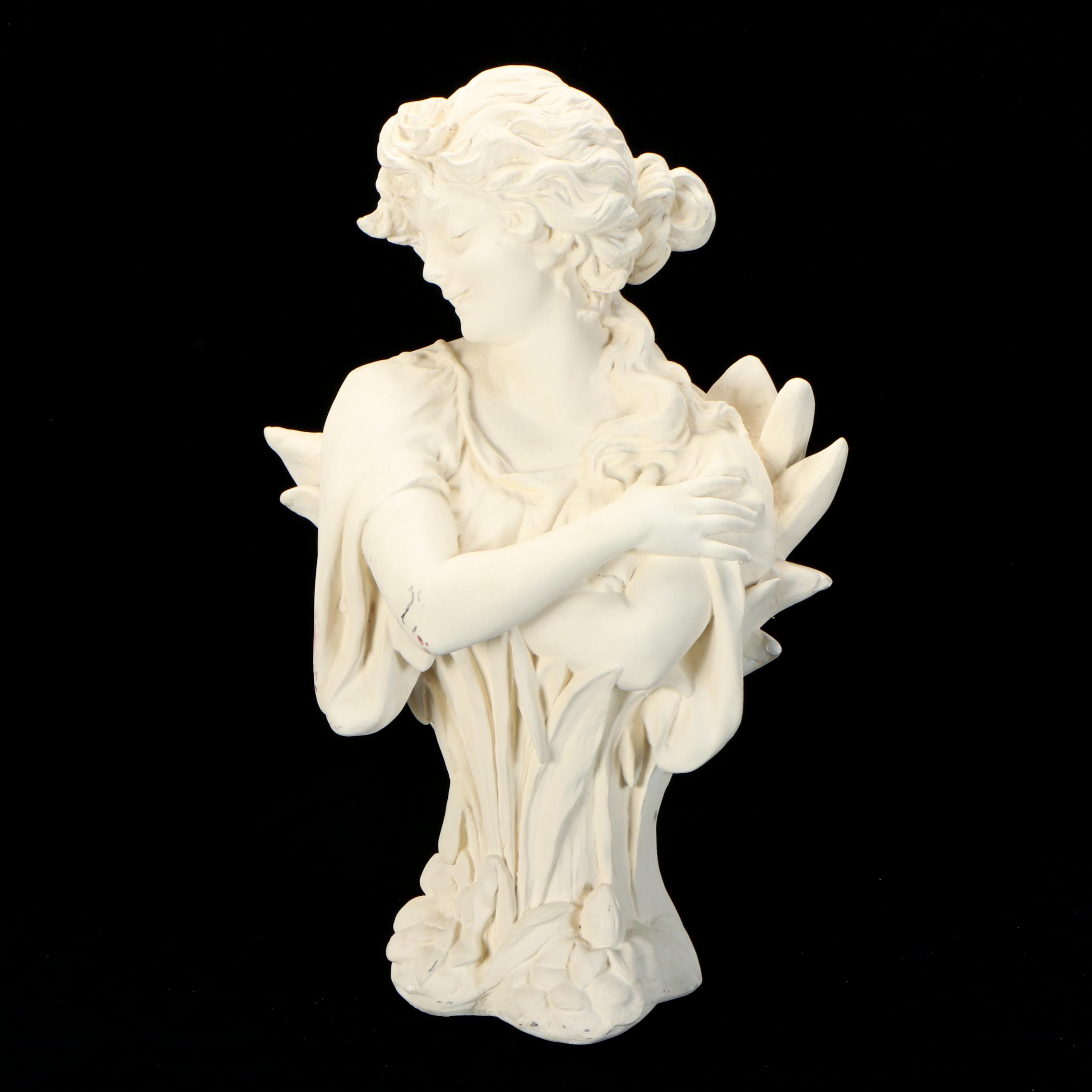Art Nouveau Style Cast Plaster Bust