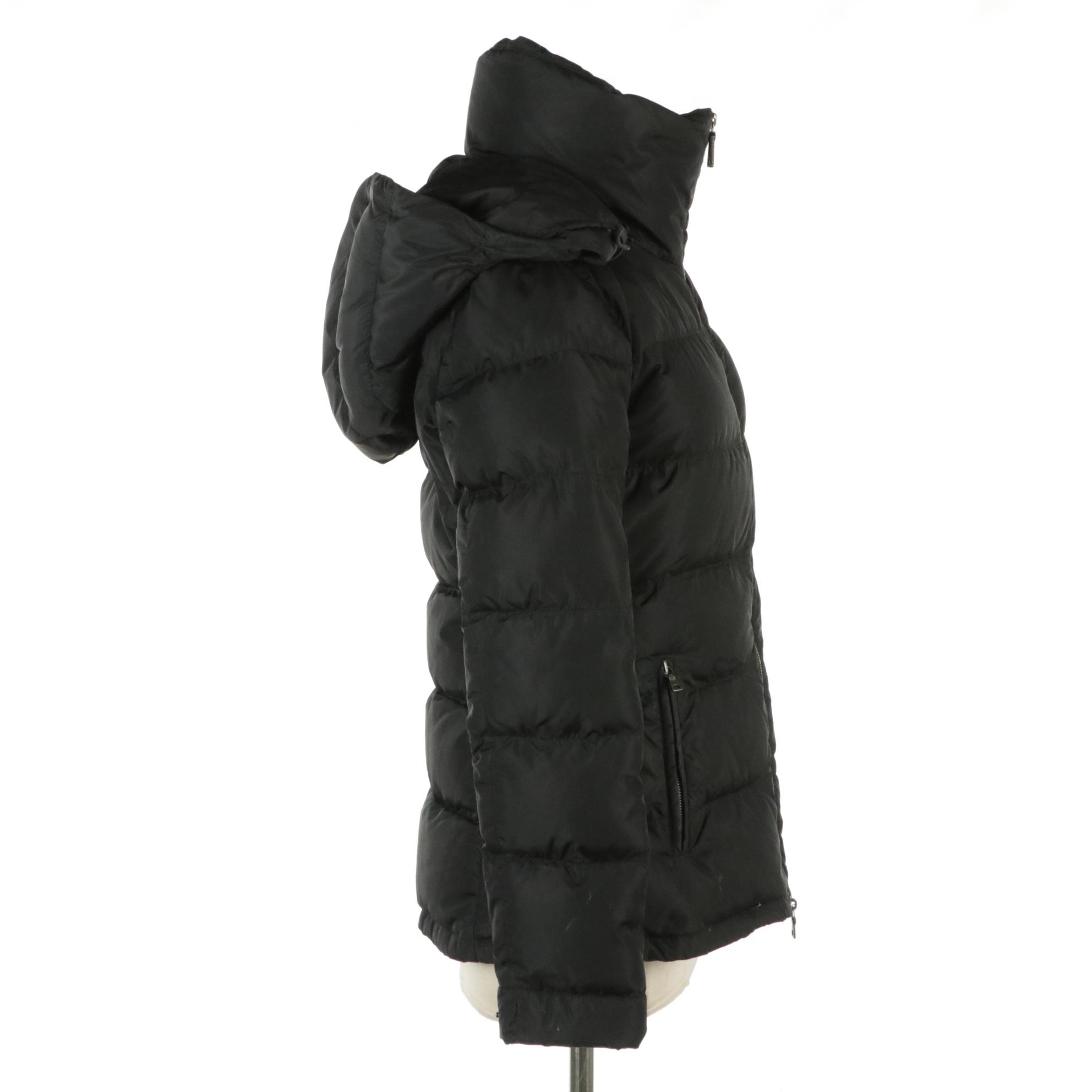Prada Black Quilted Nylon Puffer Down Jacket with Detachable Hood