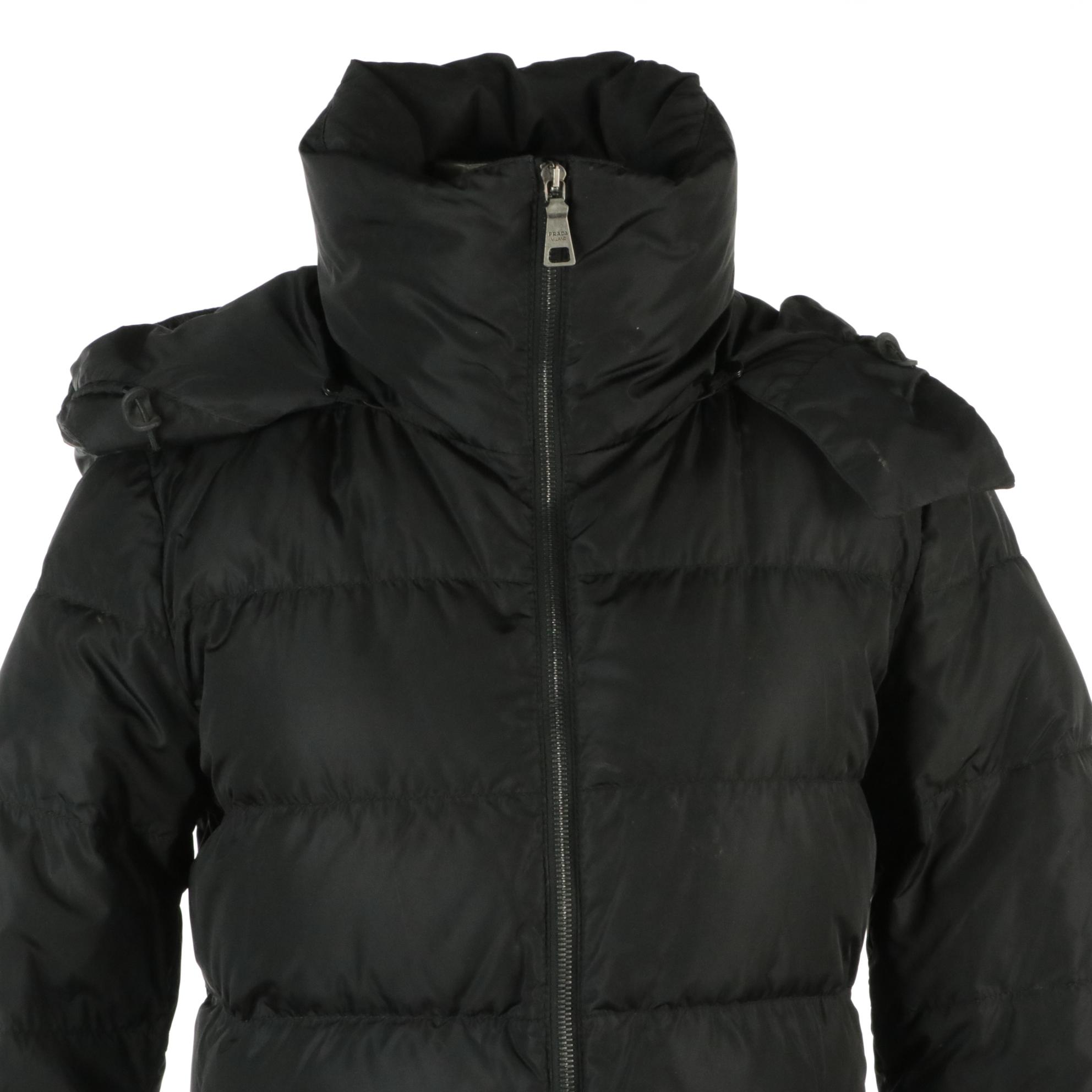 Prada Black Quilted Nylon Puffer Down Jacket with Detachable Hood