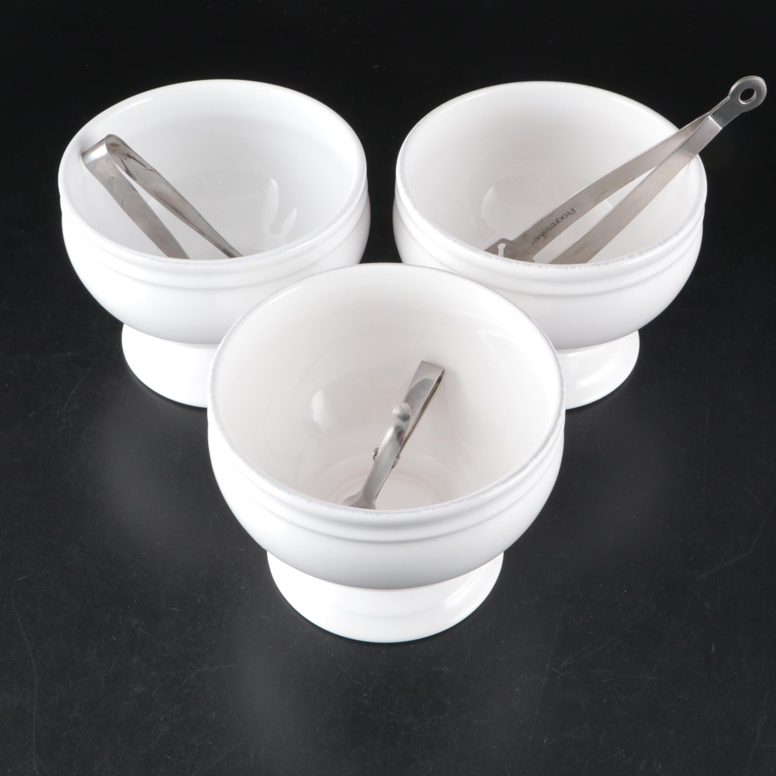 Overandback "Eight is Enough" Stoneware Lazy Susan Dishes with Bowls and Tongs