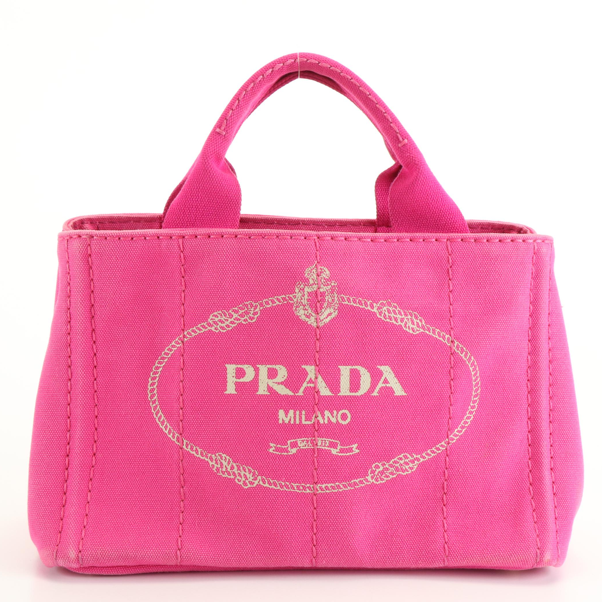 Prada Canapa Small Tote Bag in Fuxia Canvas