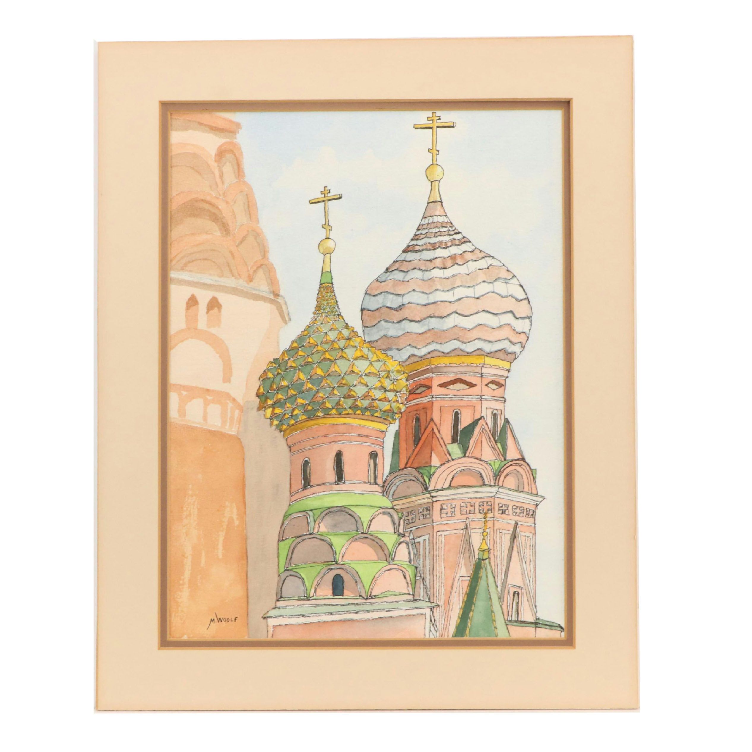 Morton H. Woolf Watercolor Painting of St. Basil's Cathedral