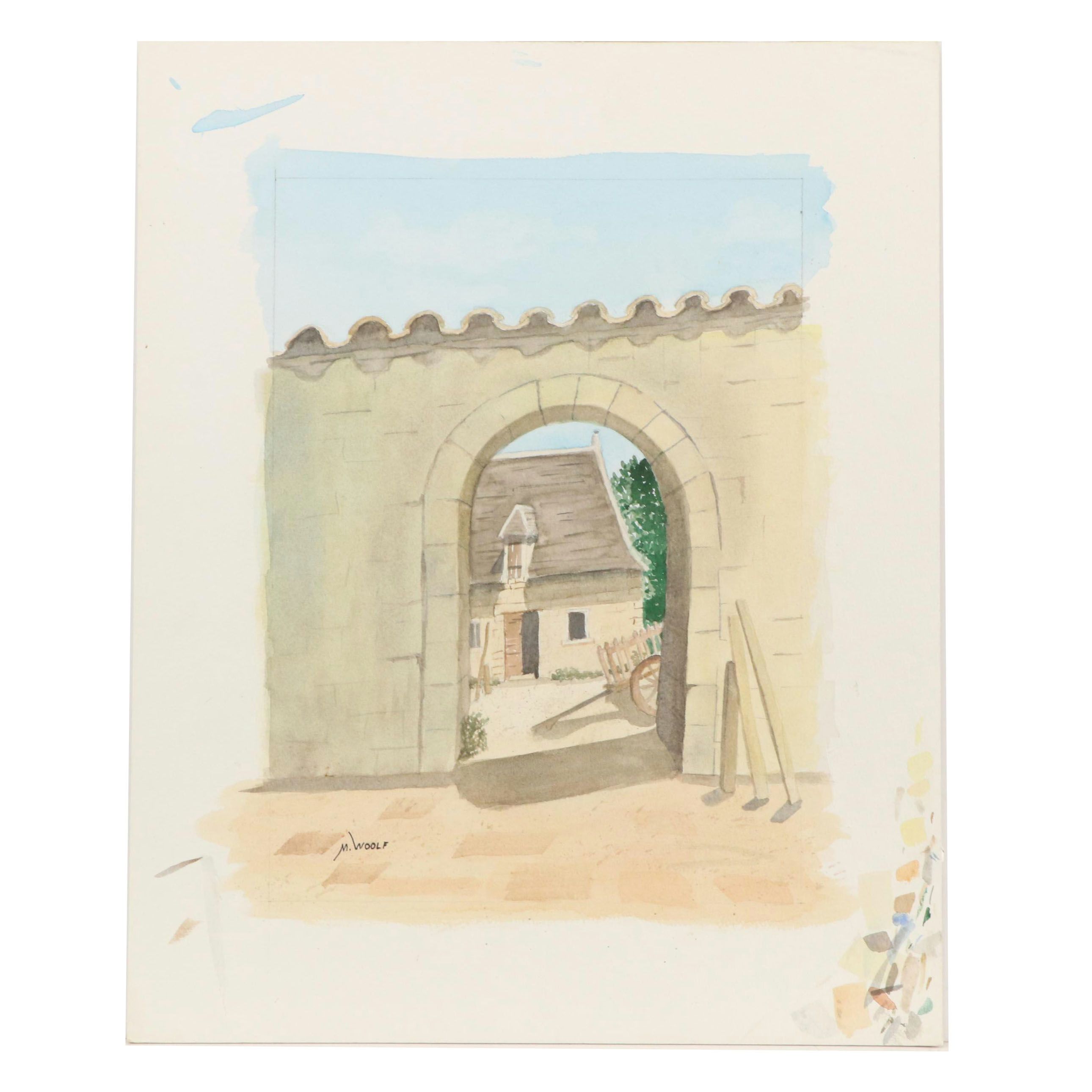 Morton Woolf Watercolor Painting of Arched Doorway