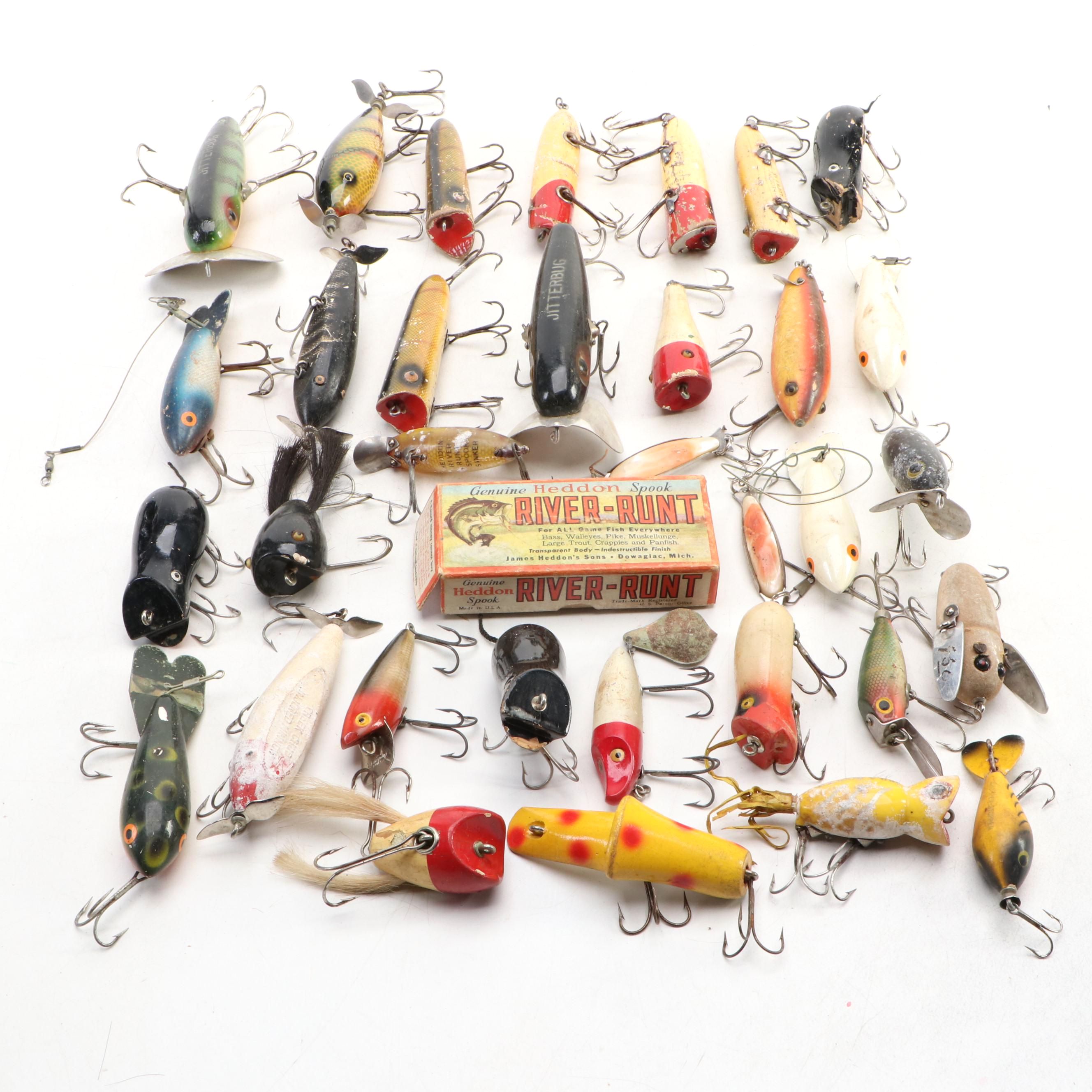 Jitterbug, Heddon Lucky 13, Creek Chub Injured Minnow & More Wood Fishing Lures