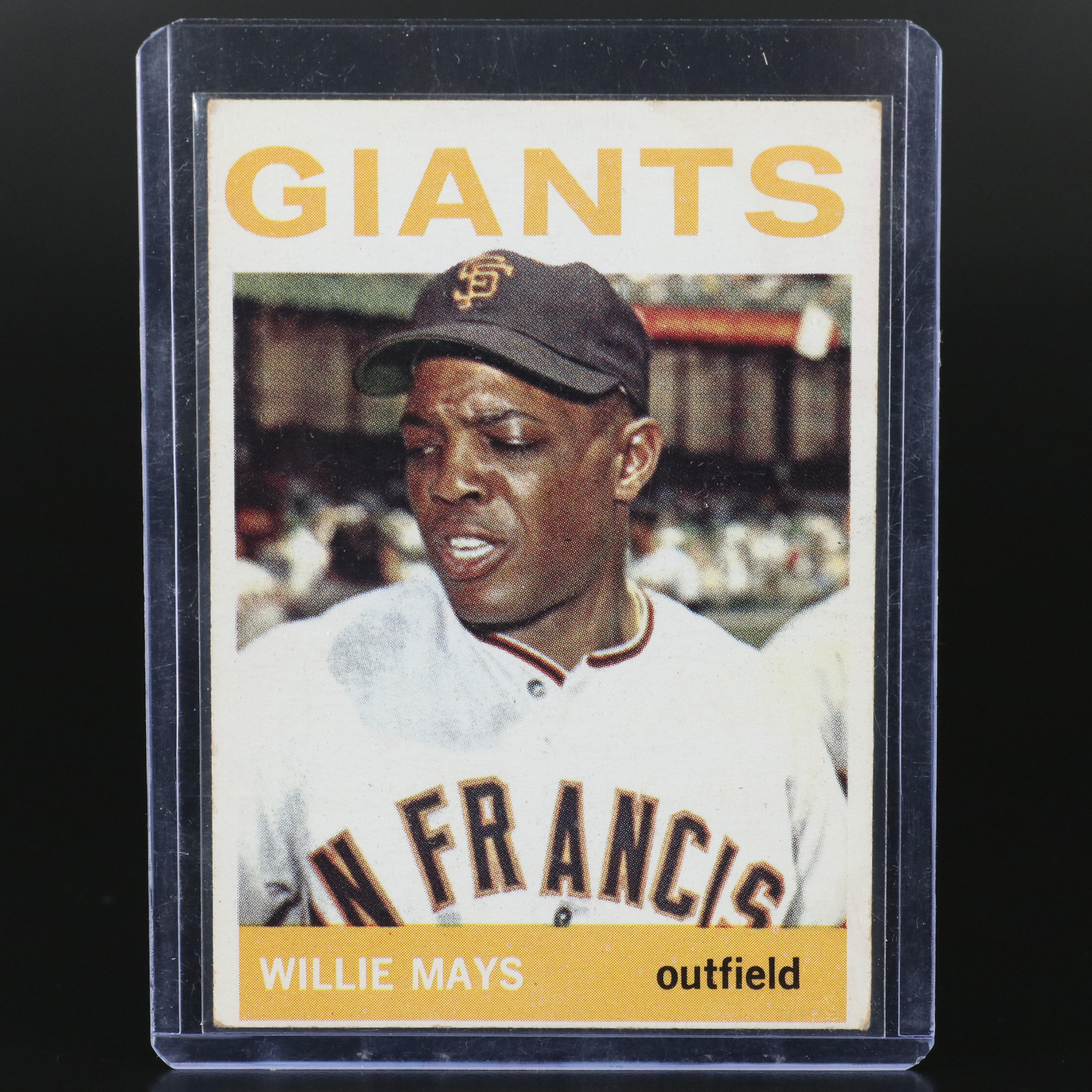 Willie Mays Signed Rawlings Official Baseball with 1963 and 1964 Topps Cards