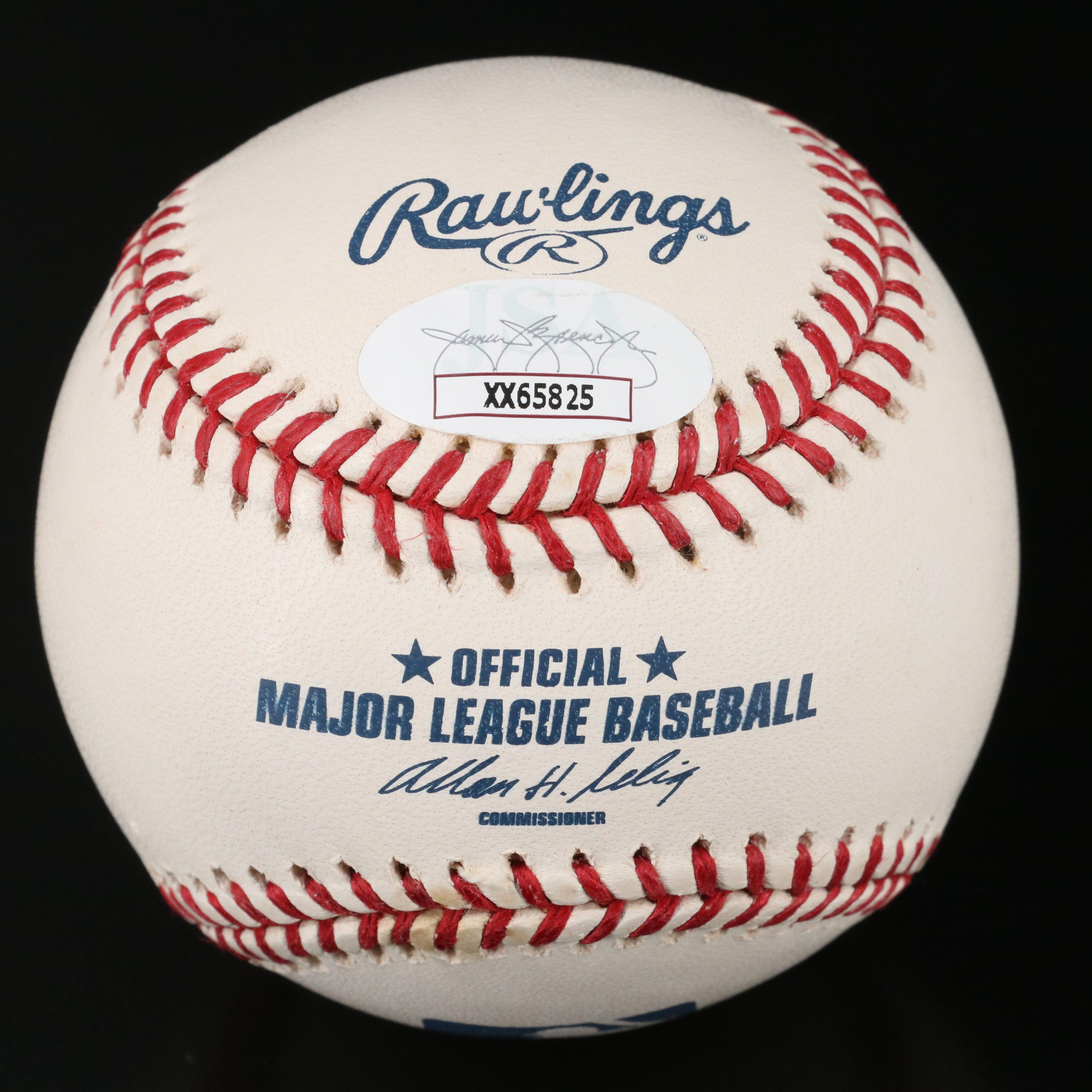 Willie Mays Signed Rawlings Official Baseball with 1963 and 1964 Topps Cards