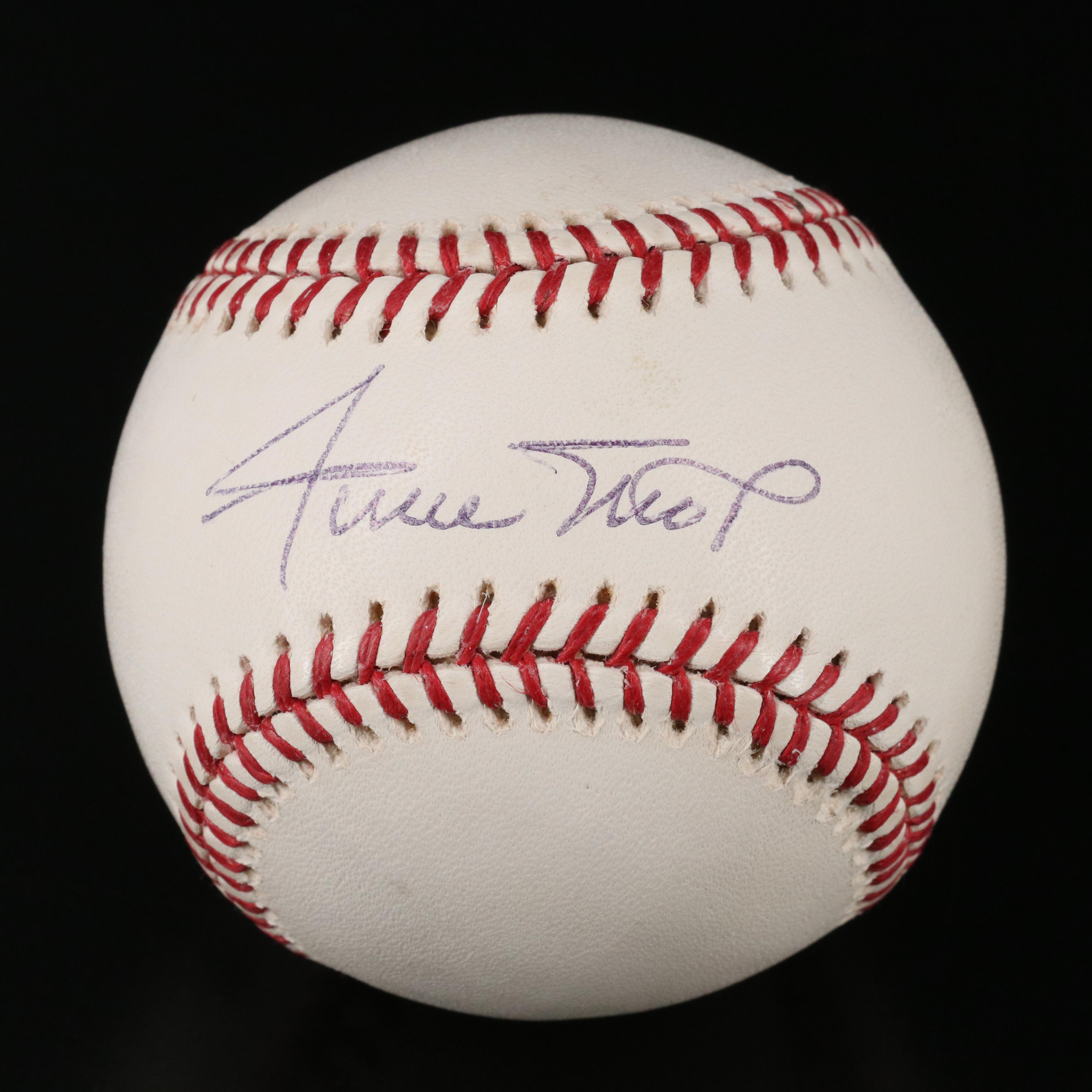 Willie Mays Signed Rawlings Official Baseball with 1963 and 1964 Topps Cards