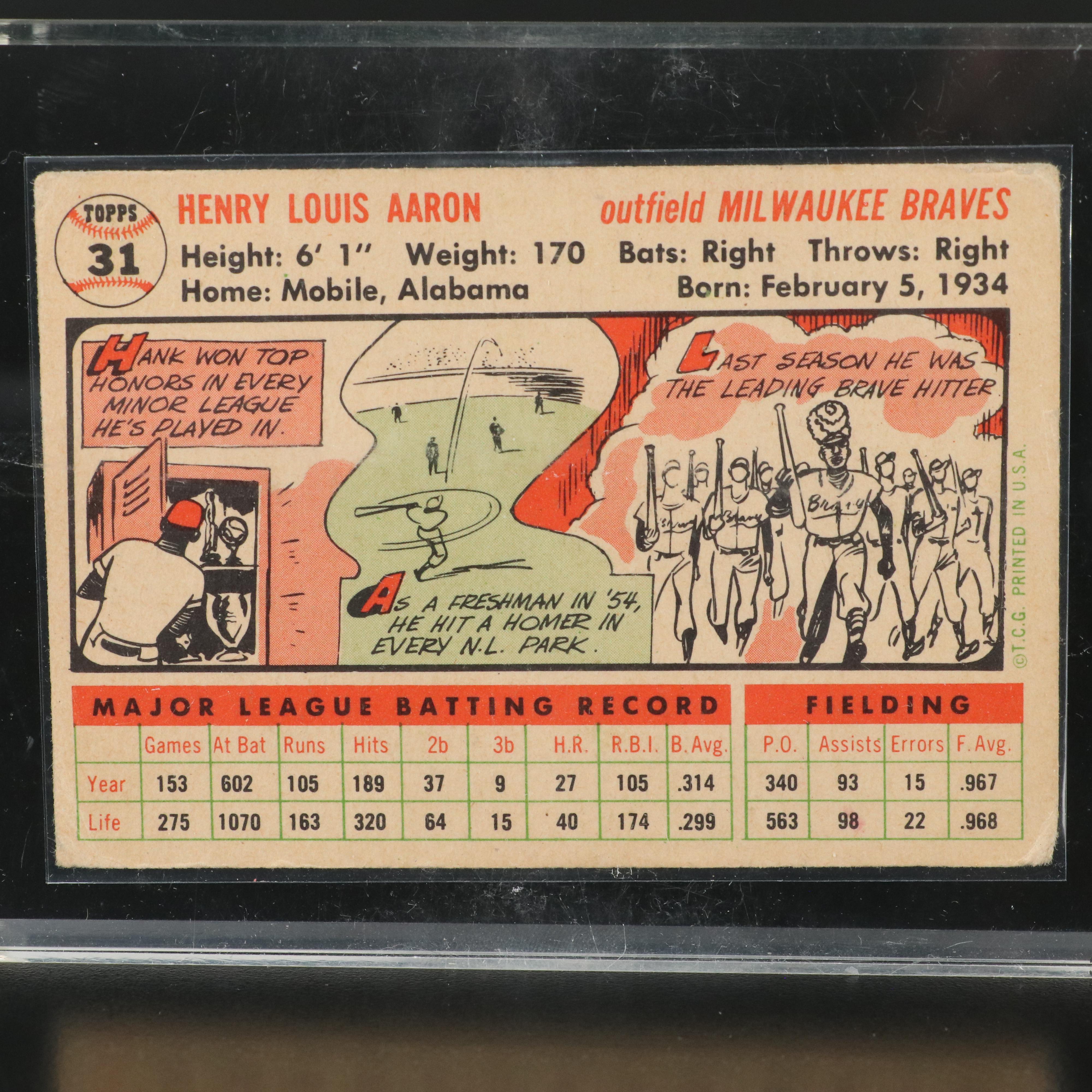 1956 and 1959 Topps Hank Aaron Milwaukee Braves Baseball Cards