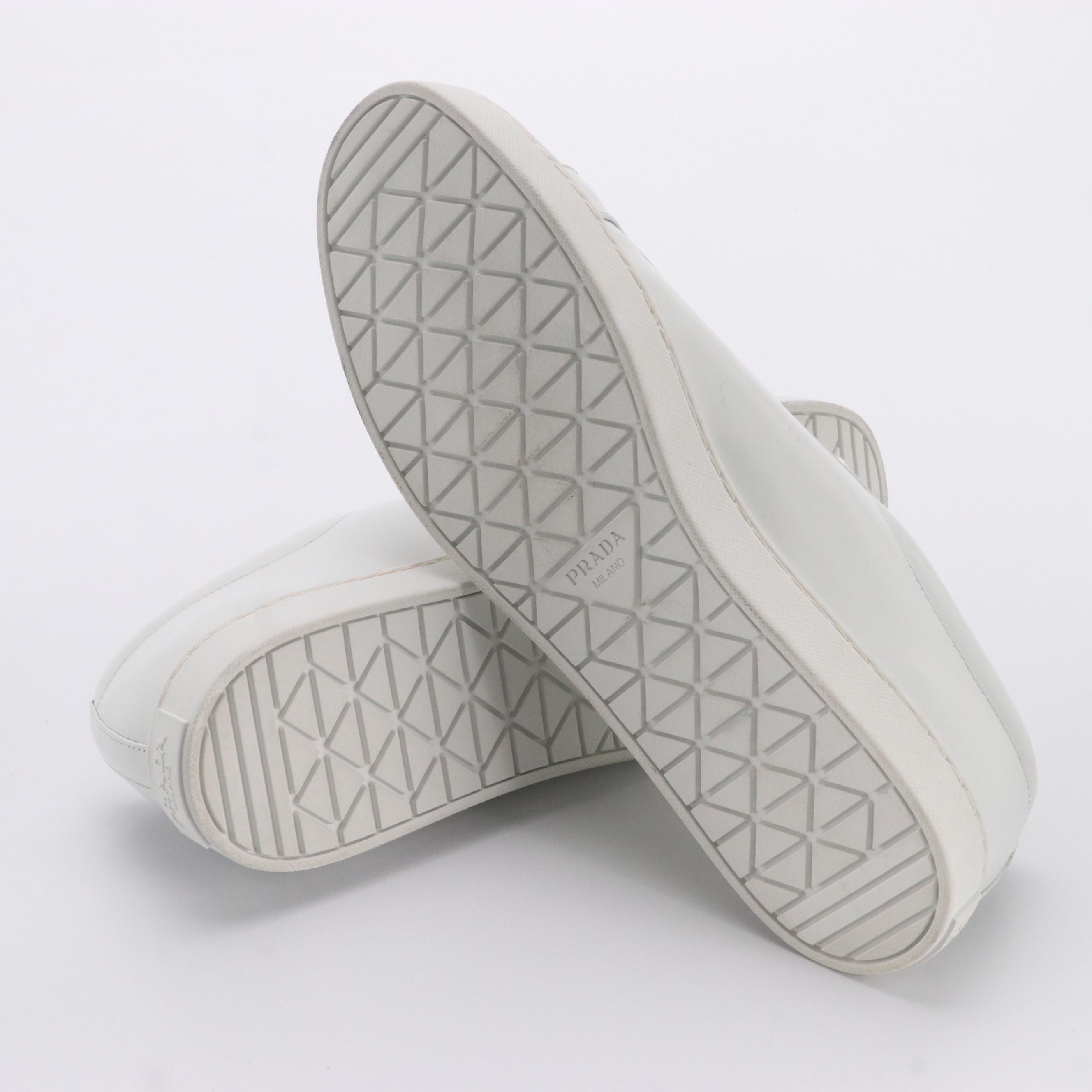 Men's Prada White Leather Low Top Lace-Up Sneakers