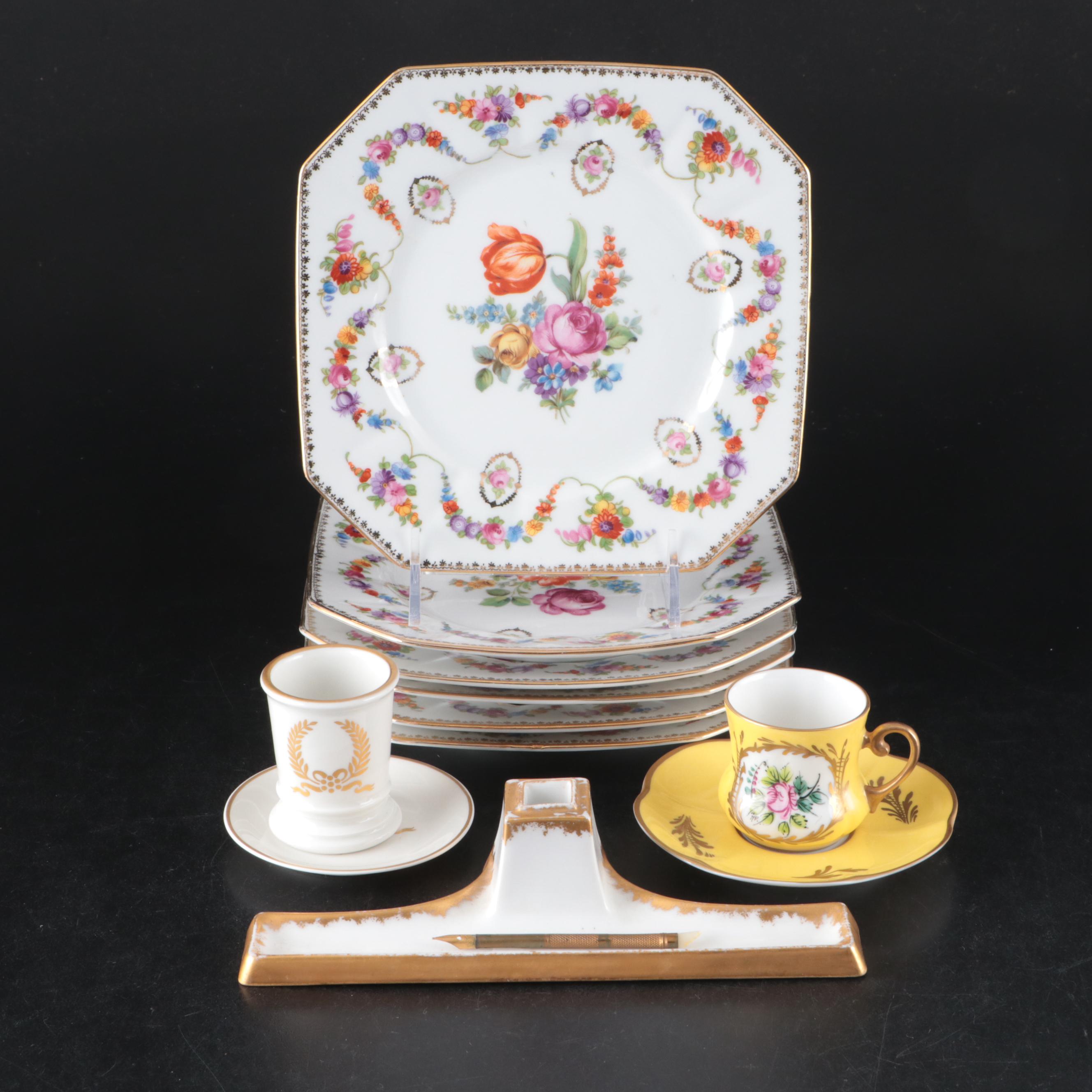 Schumann Dresden Style Porcelain Salad Plates with Other French Porcelain Décor