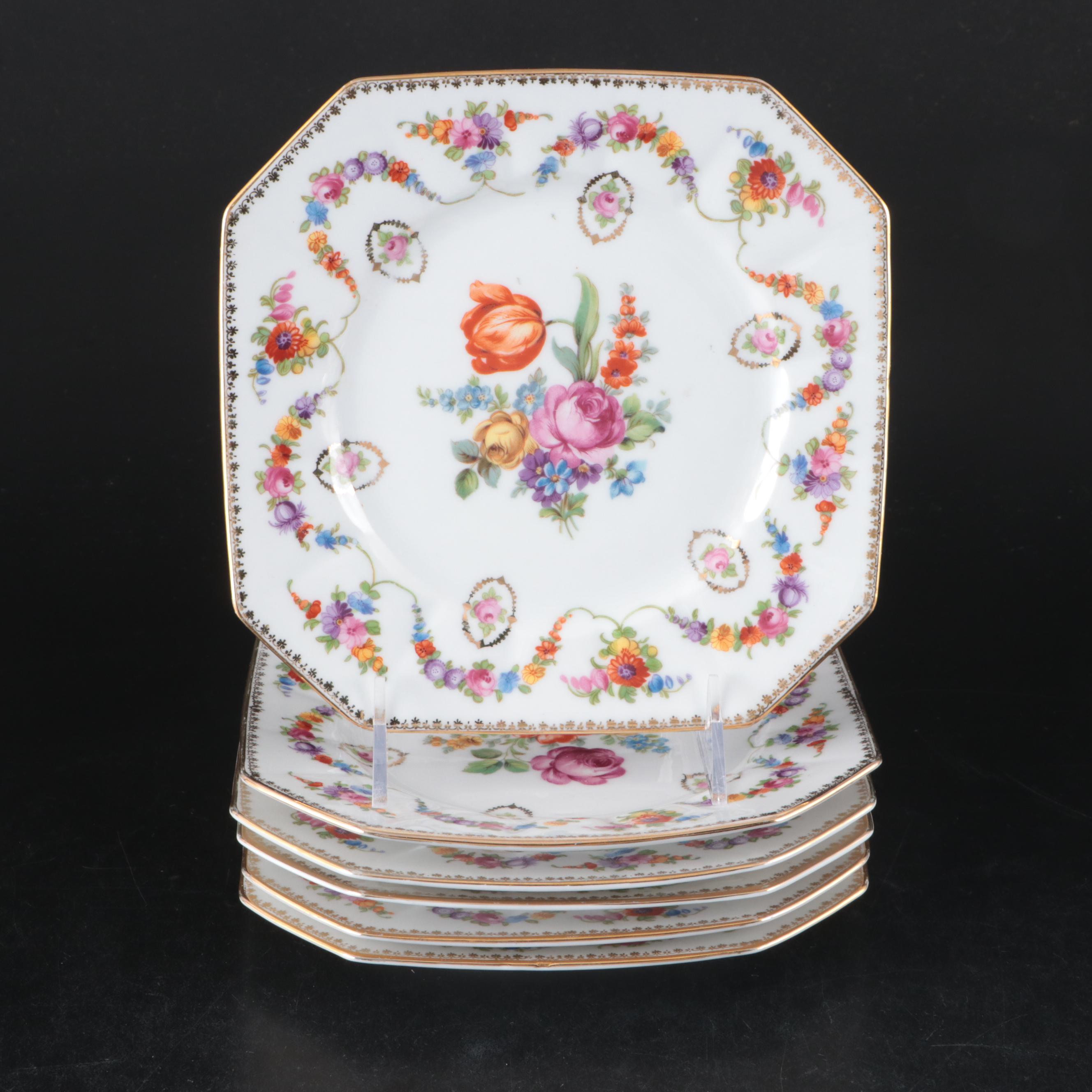 Schumann Dresden Style Porcelain Salad Plates with Other French Porcelain Décor