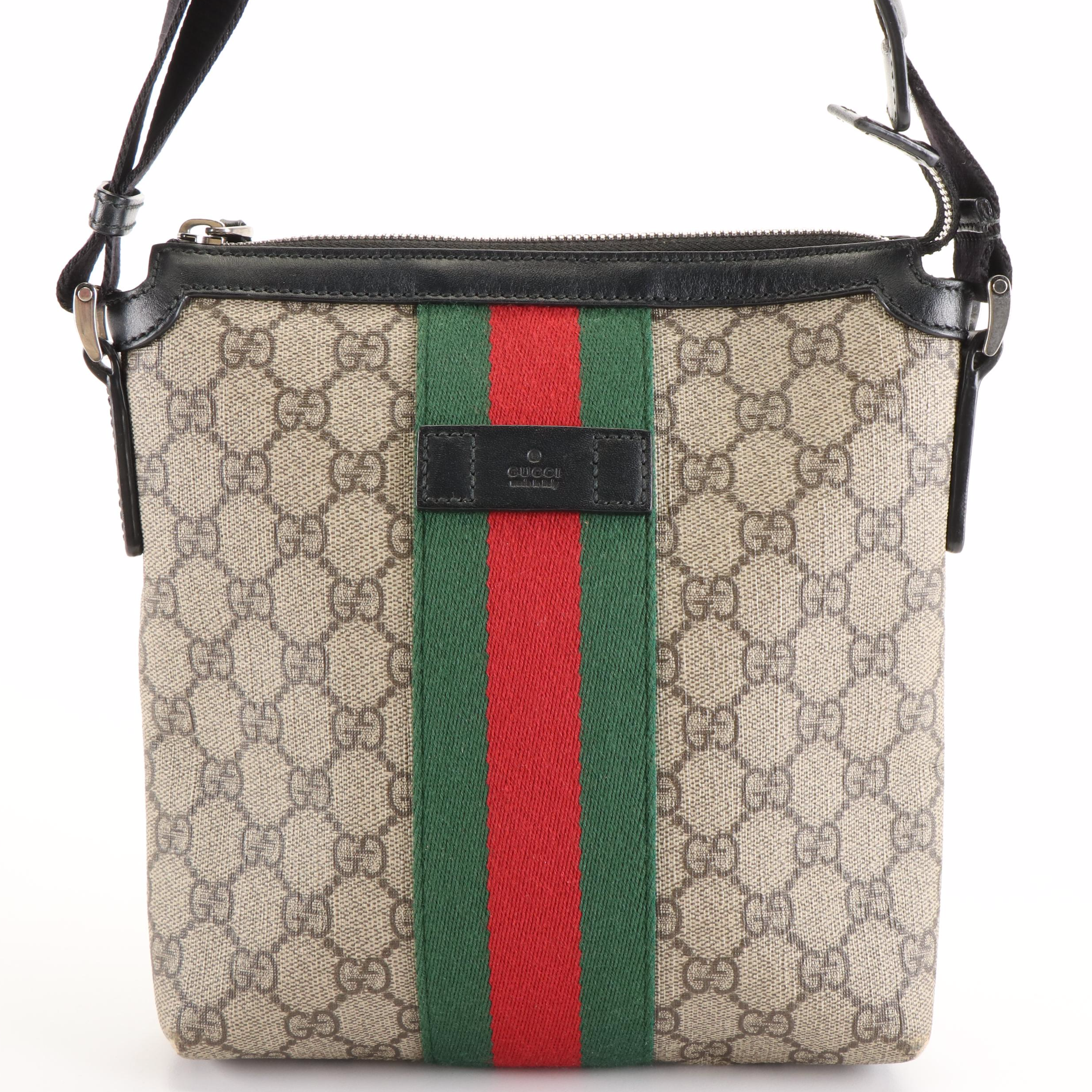 Gucci Ophidia Sherry Line Crossbody Bag in GG Supreme and Black Leather