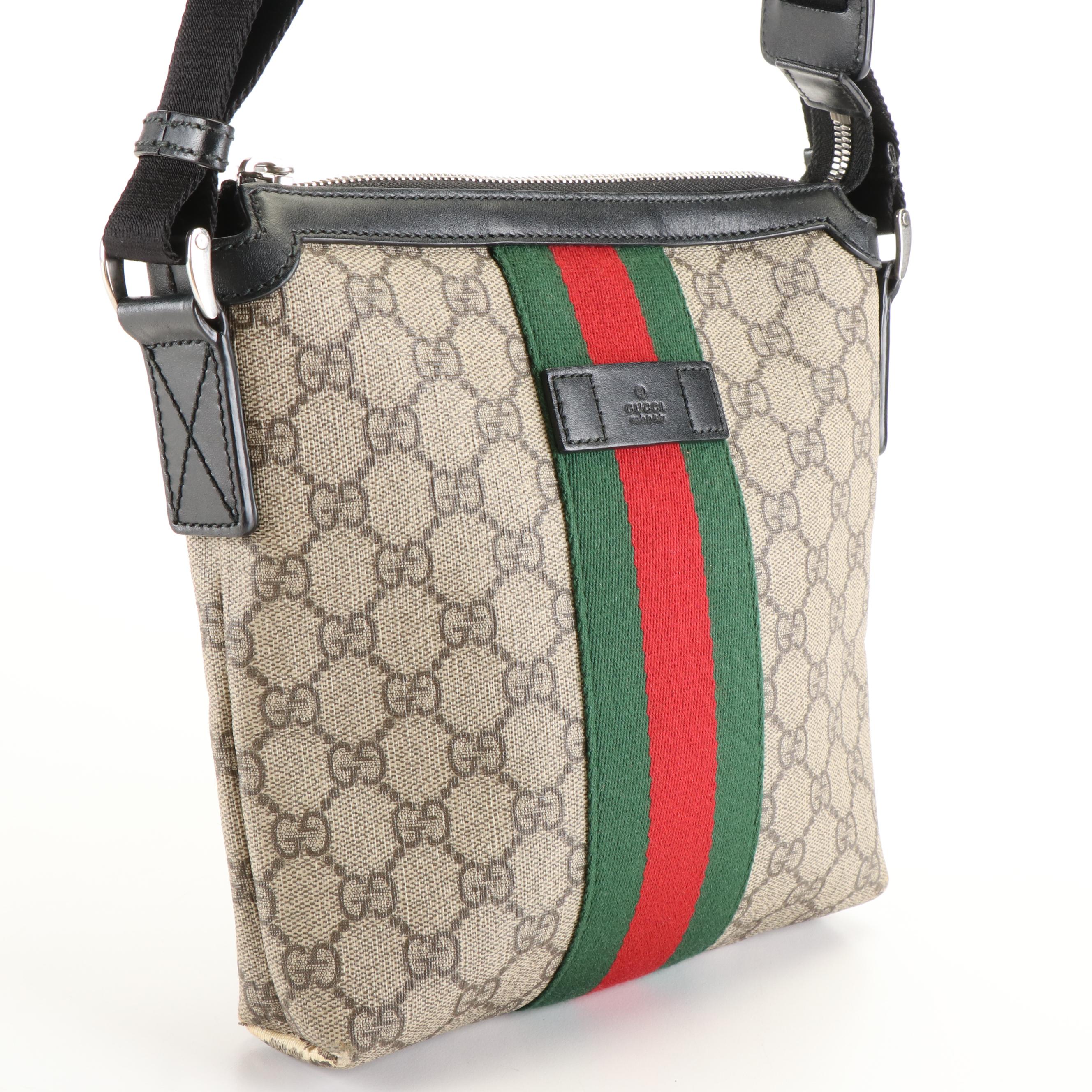 Gucci Ophidia Sherry Line Crossbody Bag in GG Supreme and Black Leather