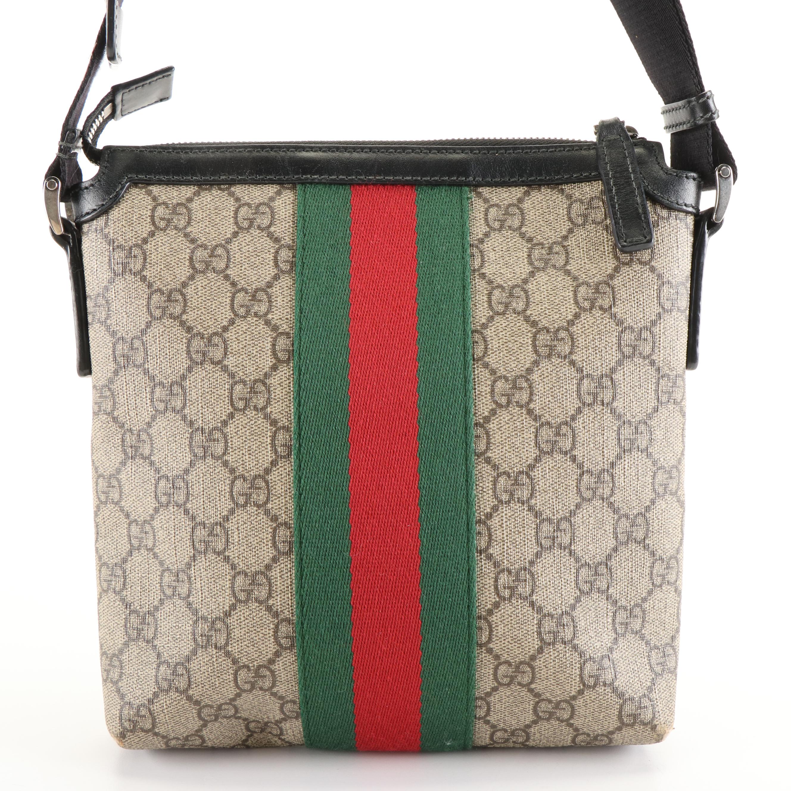 Gucci Ophidia Sherry Line Crossbody Bag in GG Supreme and Black Leather