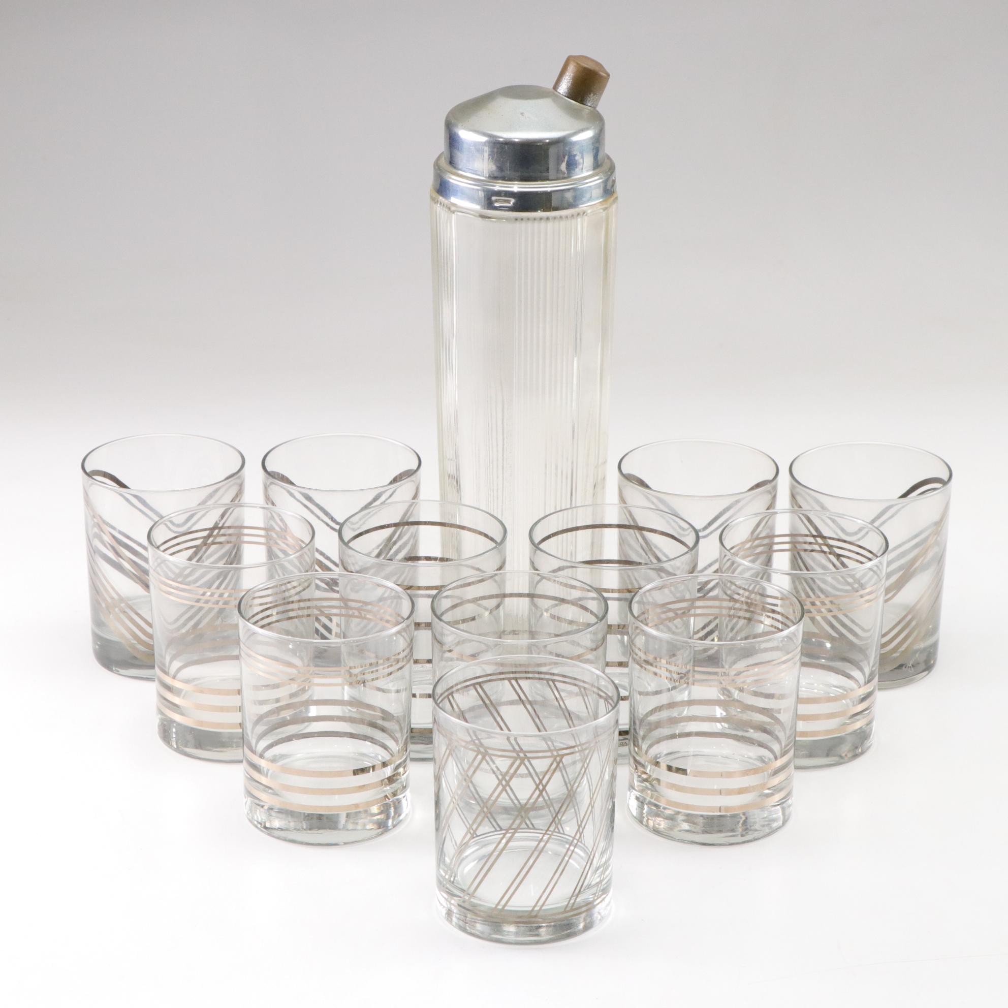 Mid Century Modern Cocktail Shaker with Georges Briard and Other Glasses