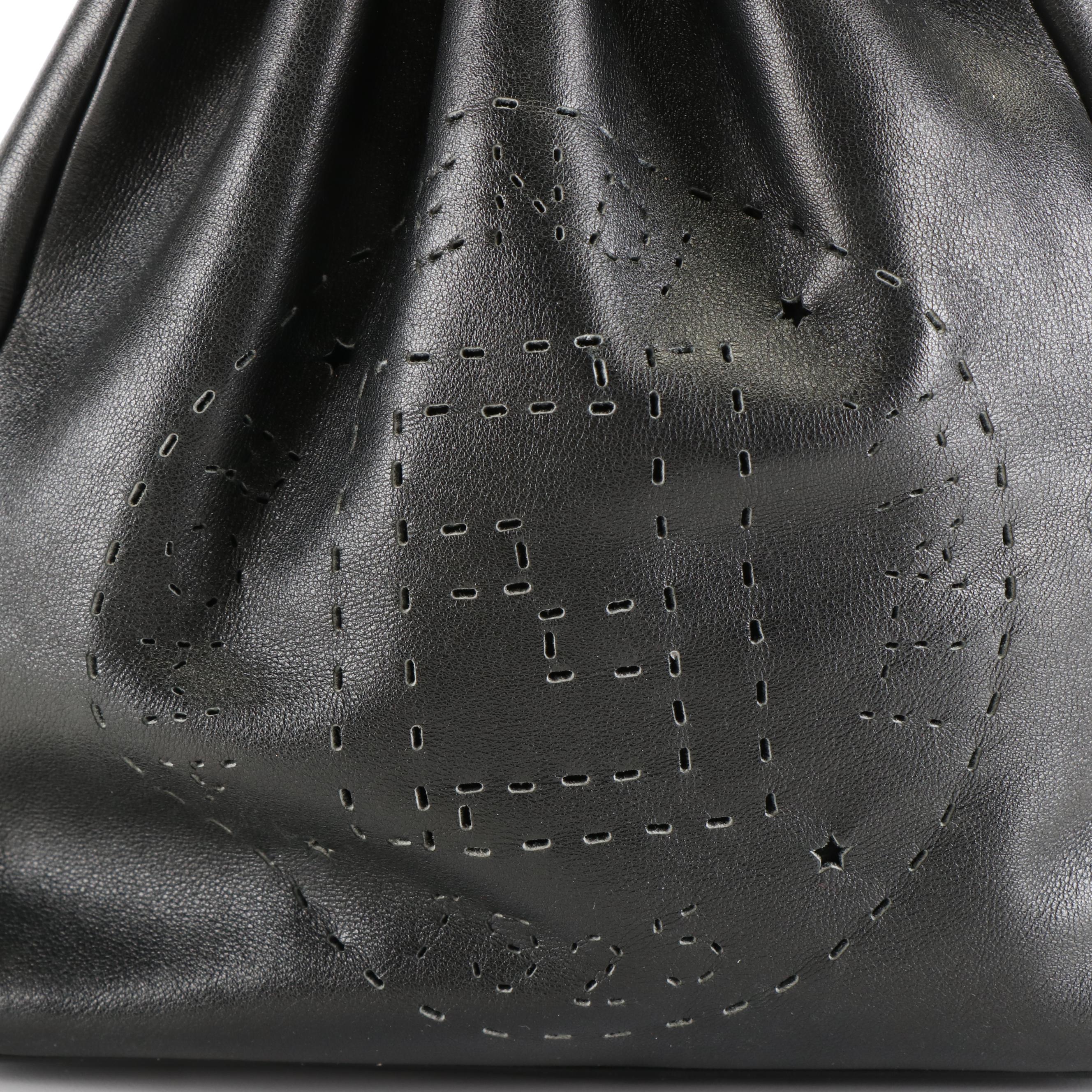 Fendi Perforated Drawstring Shoulder Bag in Black Leather