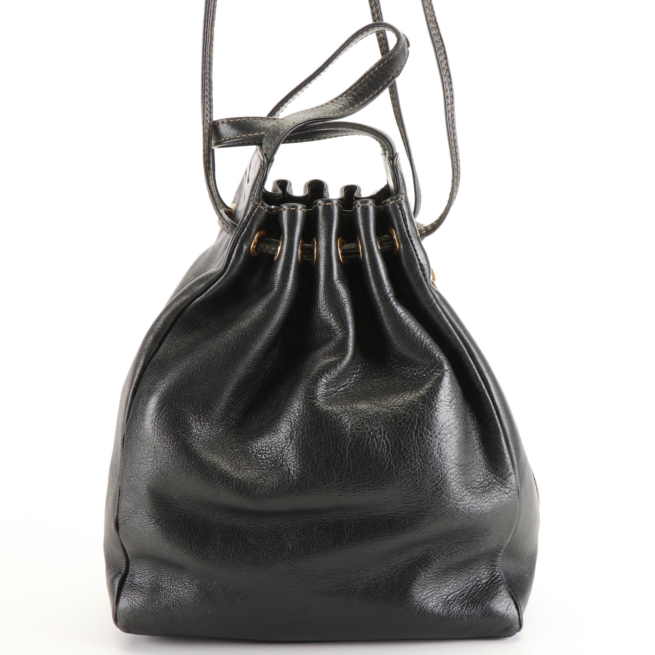 Fendi Perforated Drawstring Shoulder Bag in Black Leather