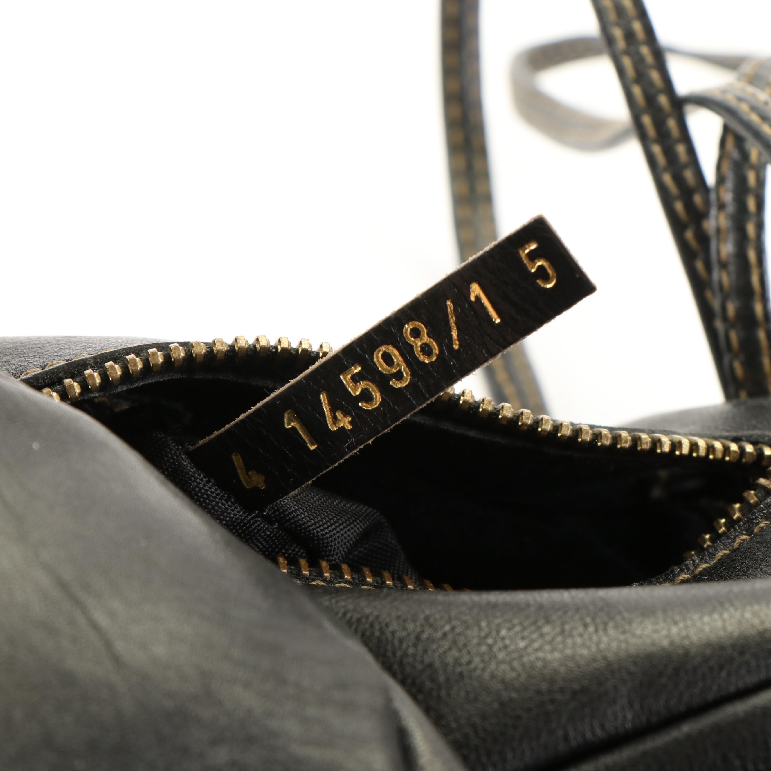 Fendi Perforated Drawstring Shoulder Bag in Black Leather