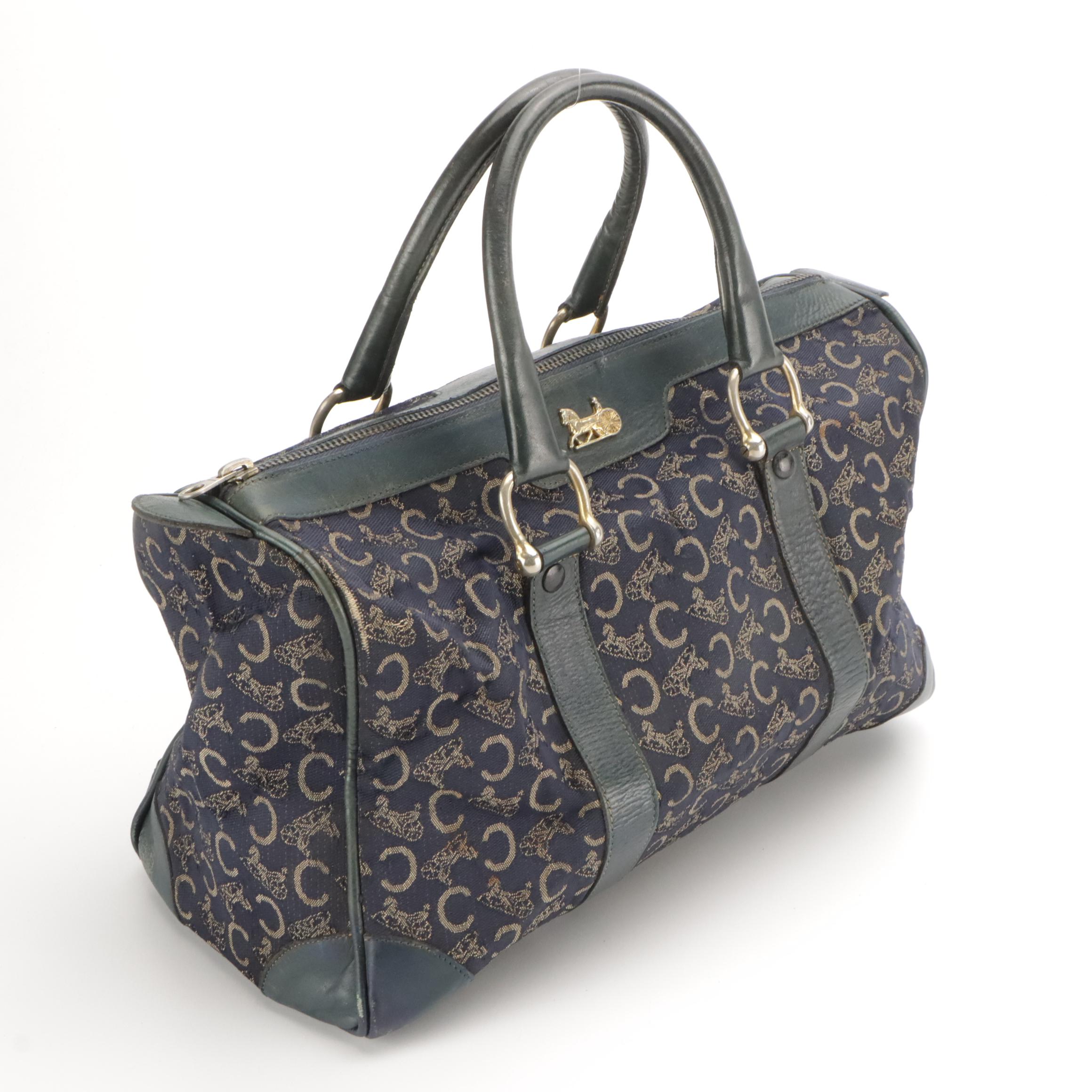 Celine Boston Bag in Navy Blue C Carriage Canvas with Leather Trim