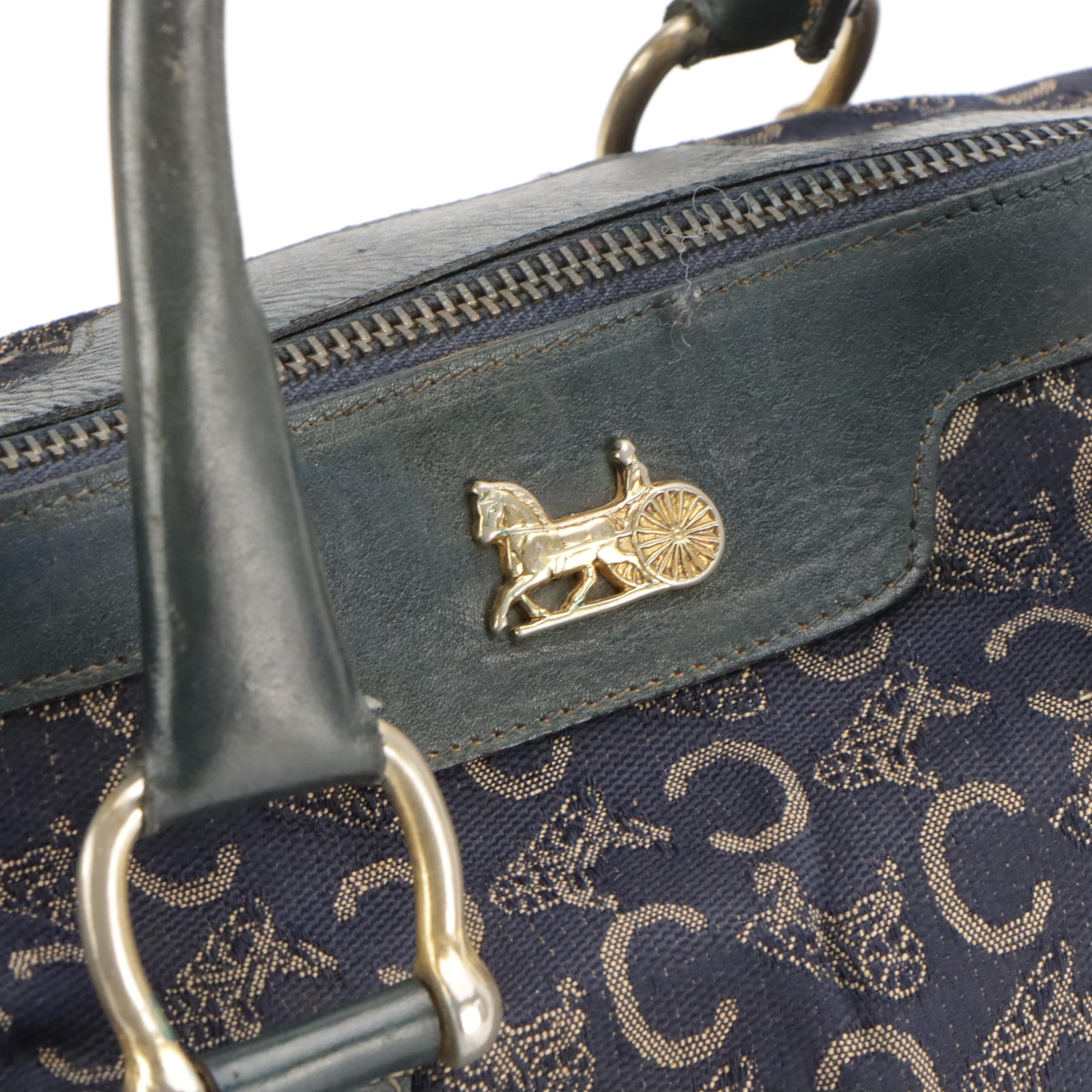 Celine Boston Bag in Navy Blue C Carriage Canvas with Leather Trim