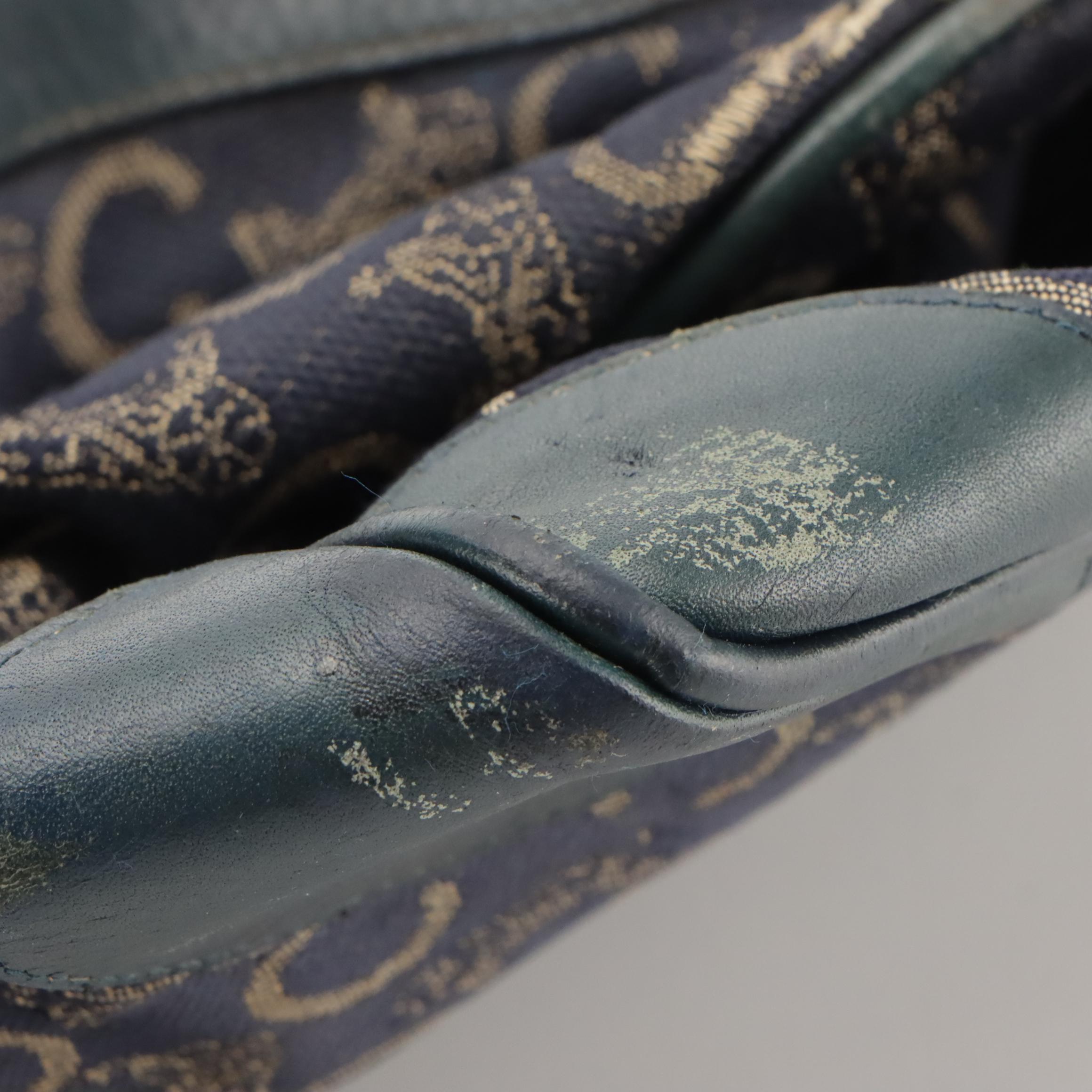 Celine Boston Bag in Navy Blue C Carriage Canvas with Leather Trim