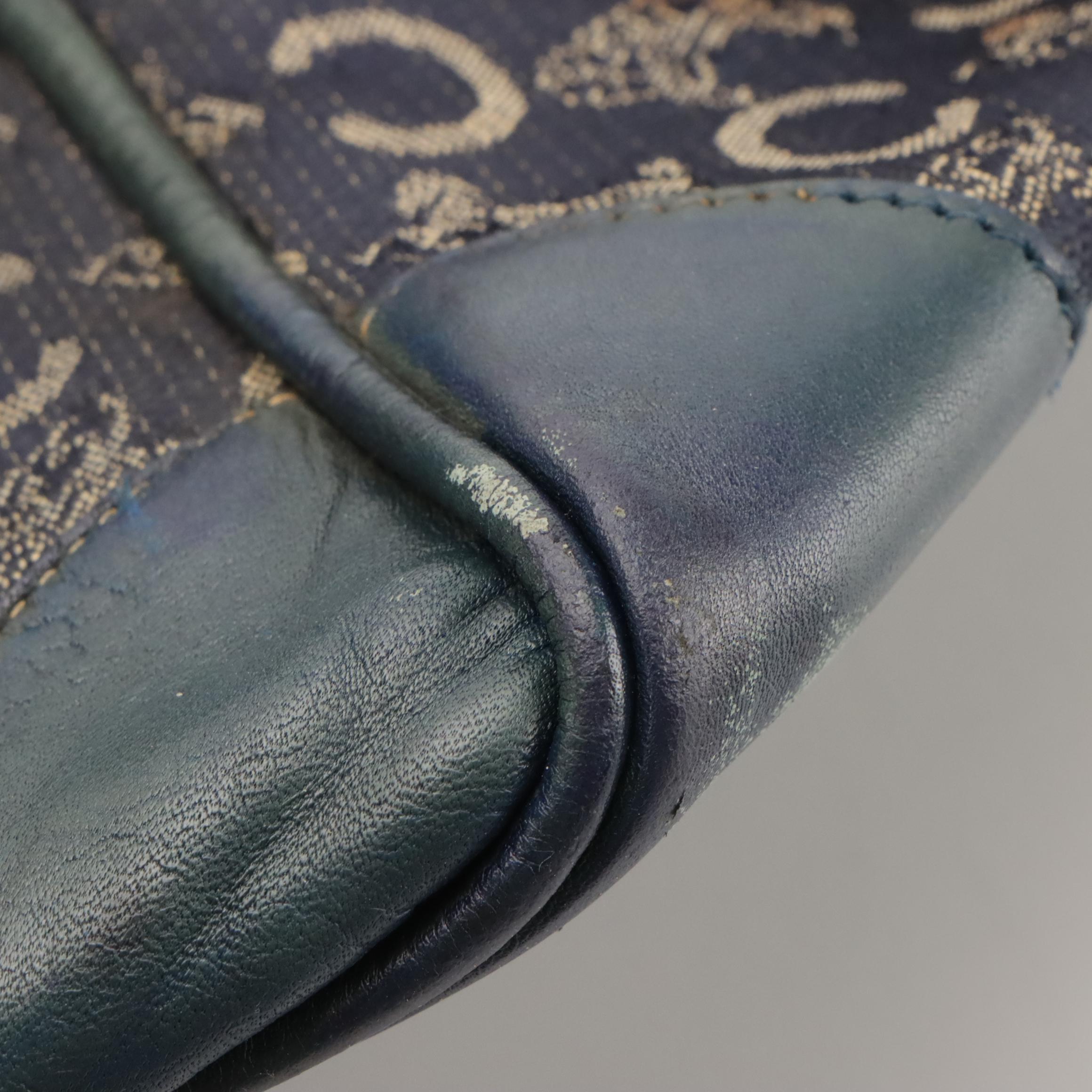 Celine Boston Bag in Navy Blue C Carriage Canvas with Leather Trim