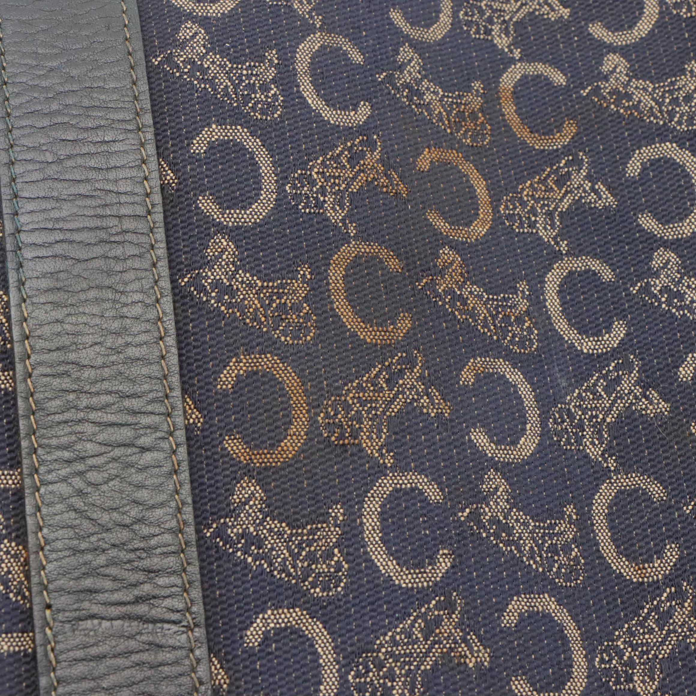 Celine Boston Bag in Navy Blue C Carriage Canvas with Leather Trim