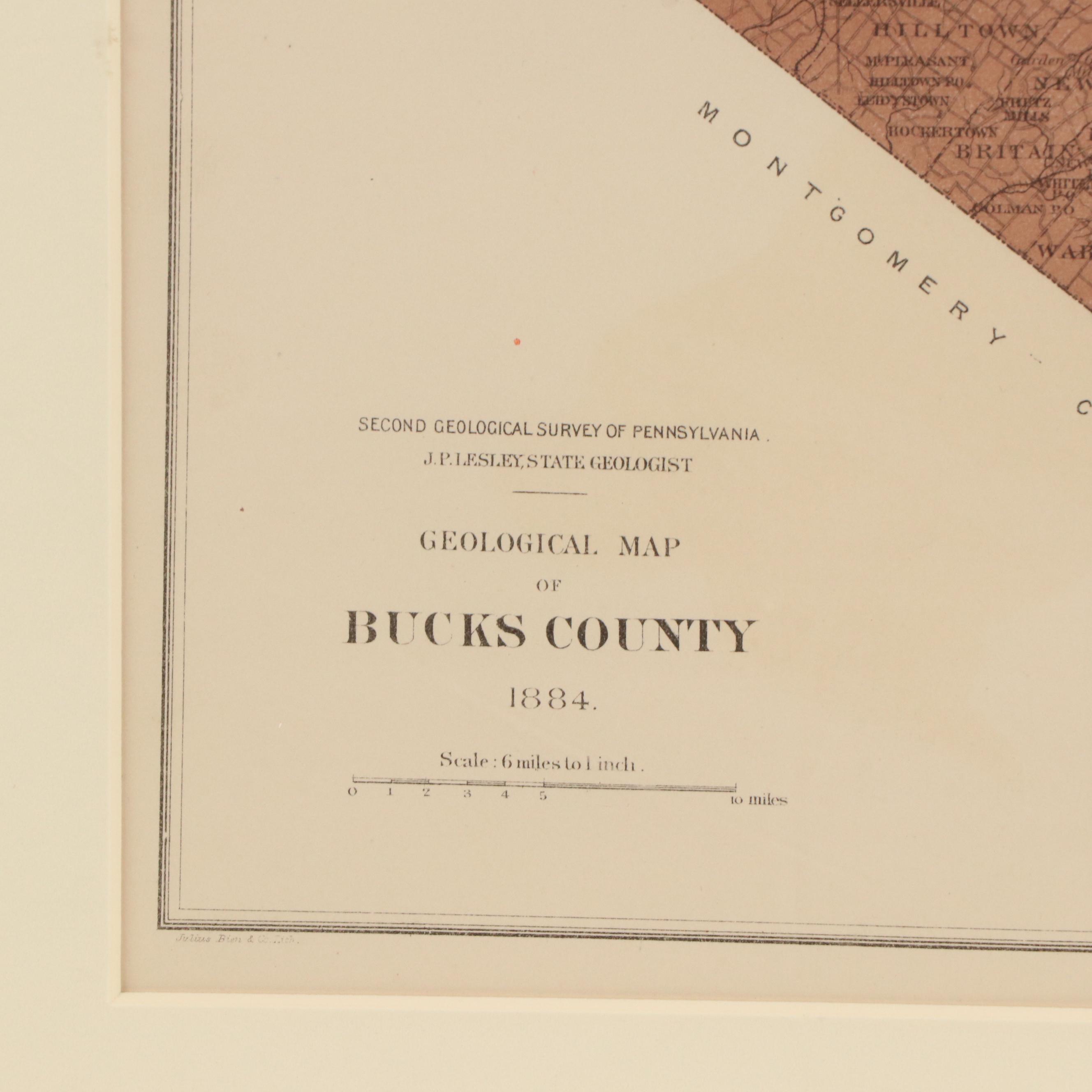 Special Geological Map of Pennsylvania Map "Bucks County," 1884