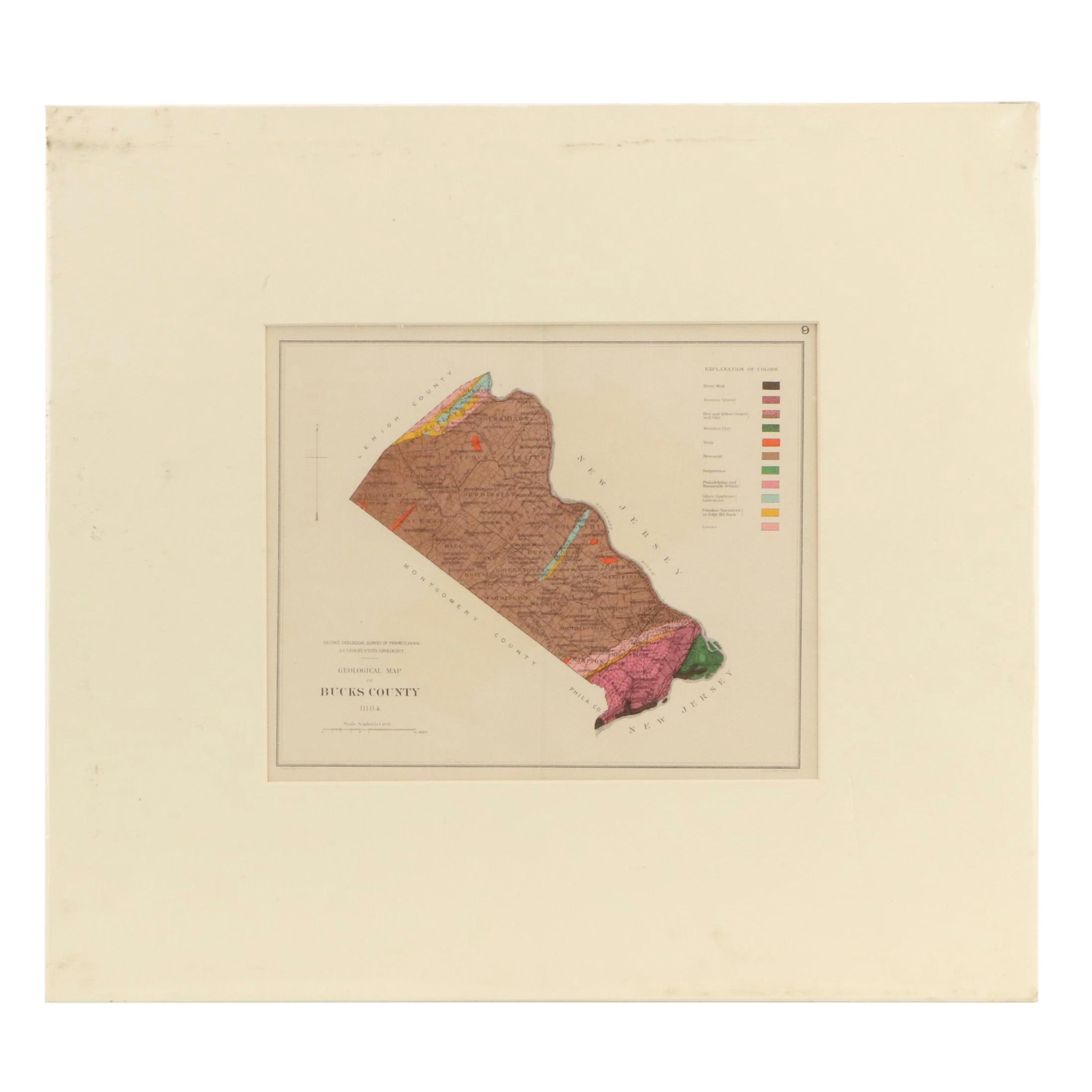 Special Geological Map of Pennsylvania Map "Bucks County," 1884