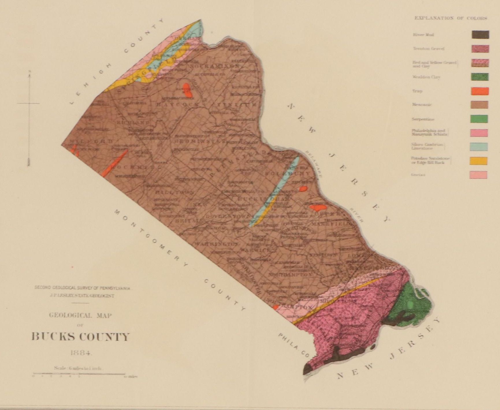 Special Geological Map of Pennsylvania Map "Bucks County," 1884