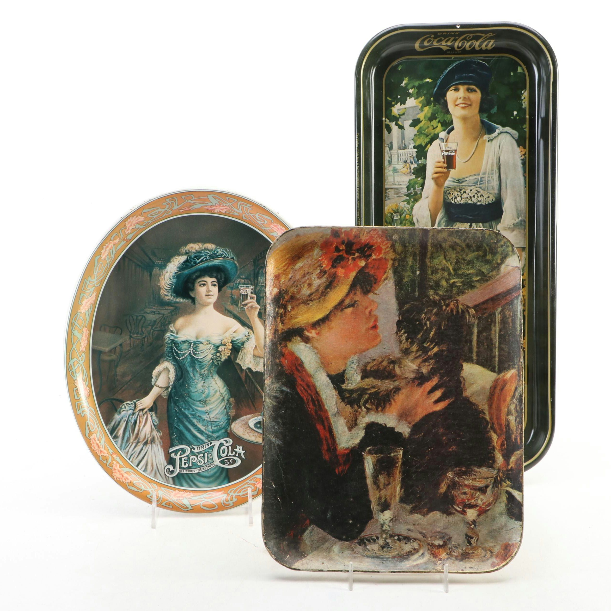 Rossini Papier-Mâché and Coca-Cola Metal Trays, Mid to Late 20th Century