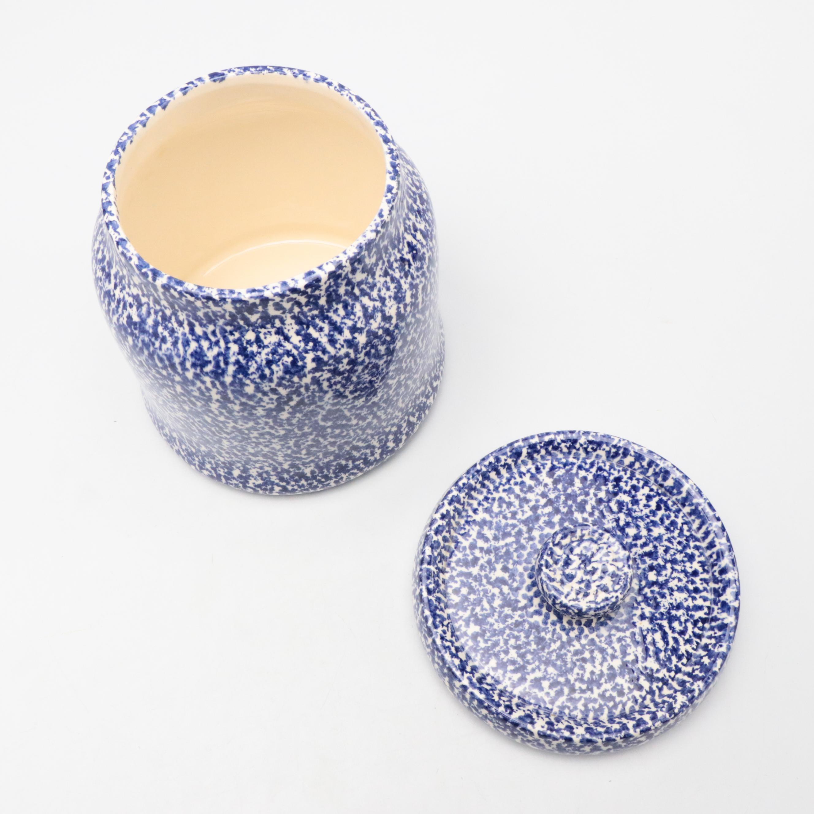 Blue and White Splatter Pattern Ceramic Food Canisters