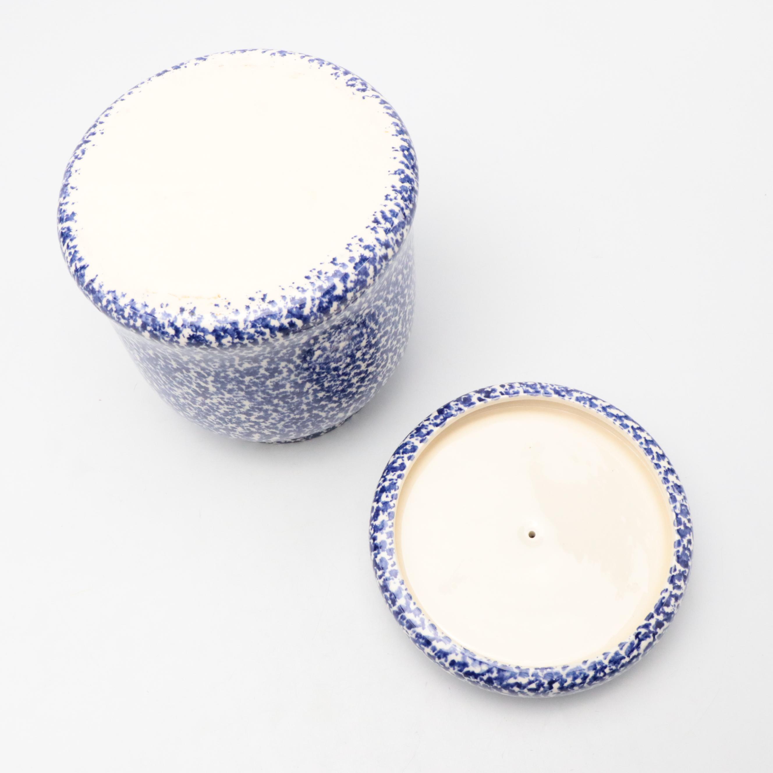 Blue and White Splatter Pattern Ceramic Food Canisters