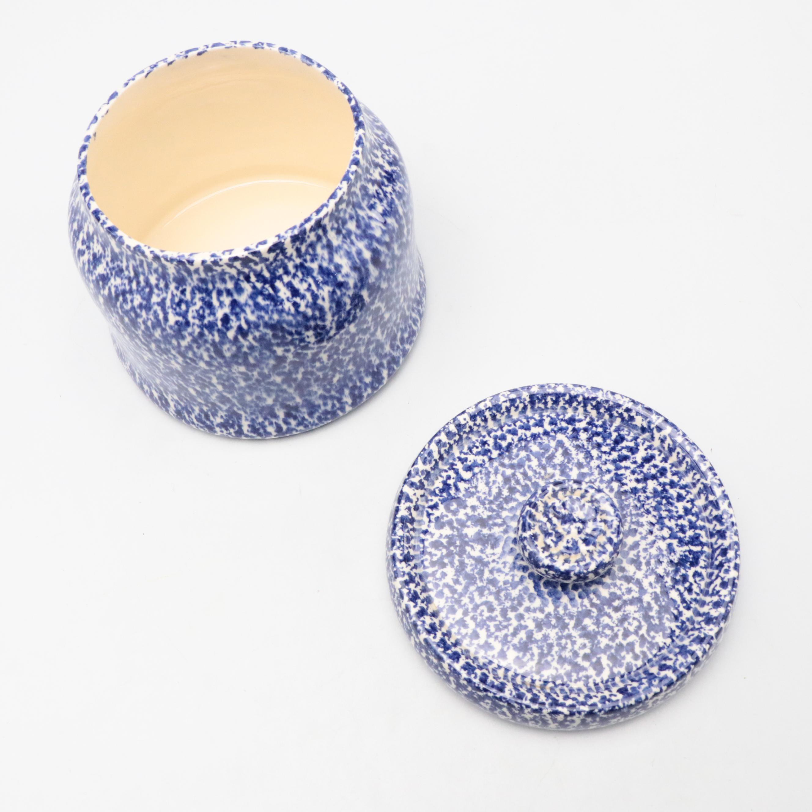 Blue and White Splatter Pattern Ceramic Food Canisters
